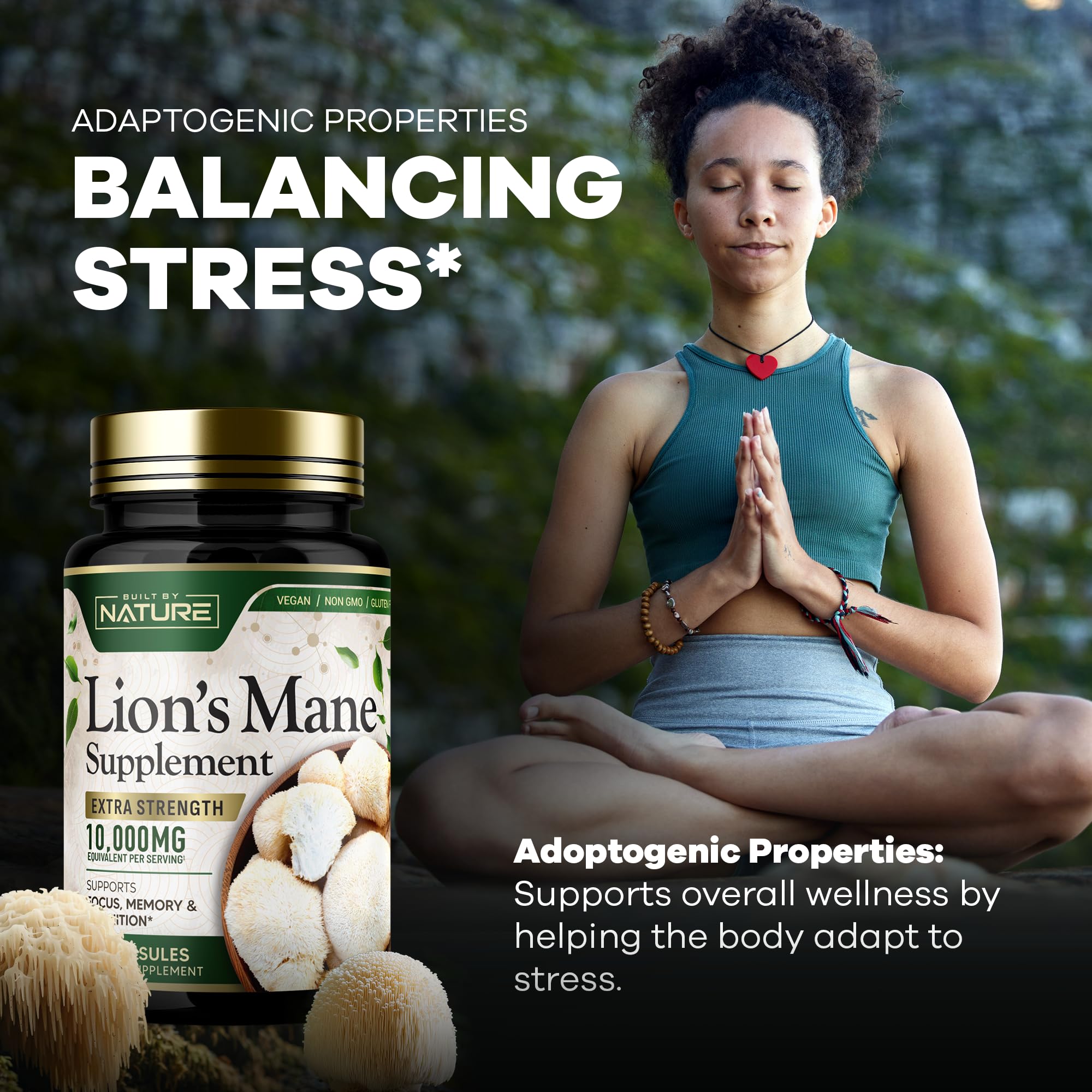 Built by Nature Lion’s Mane Mushroom Supplement capsules on table