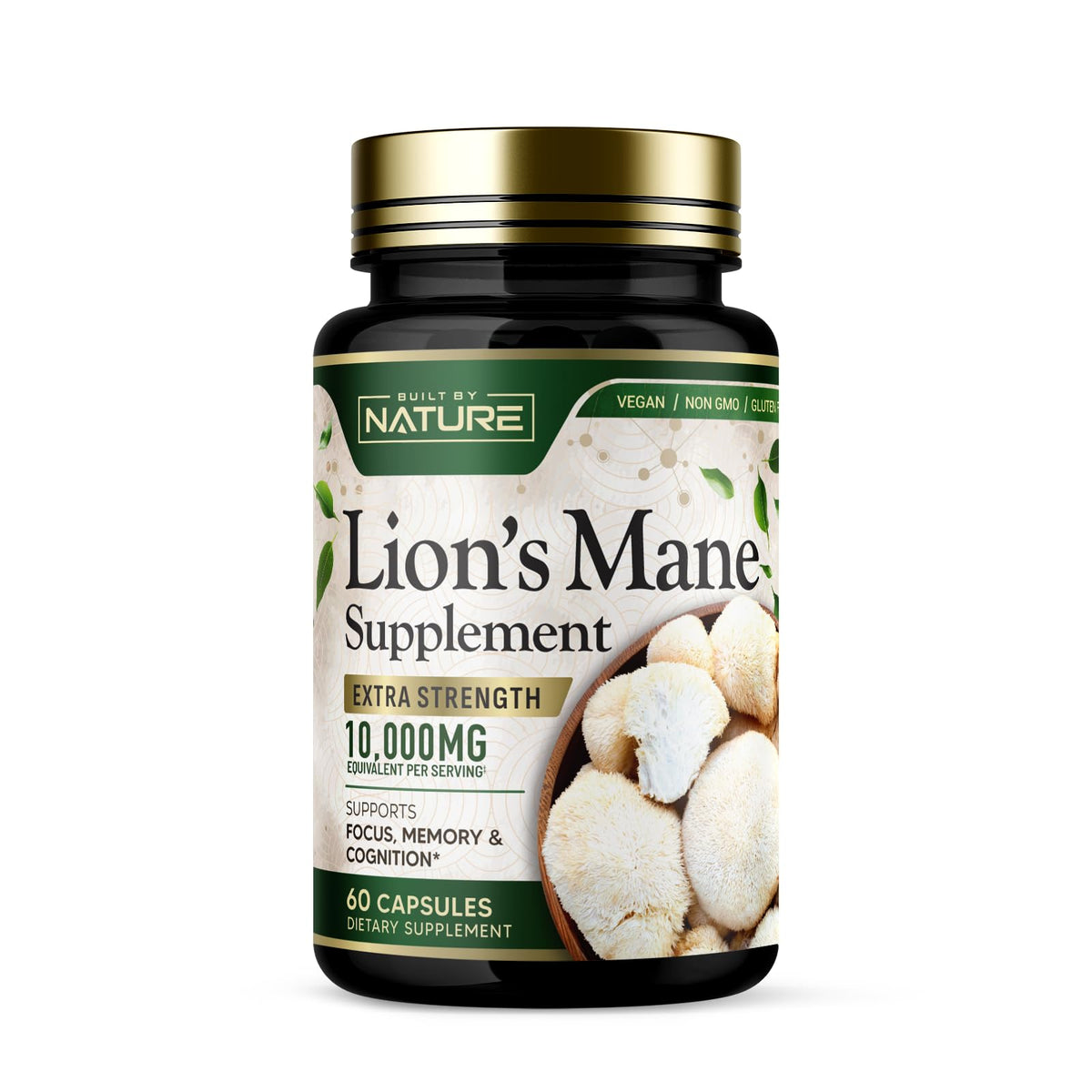 Built by Nature Lion’s Mane Mushroom Supplement front view