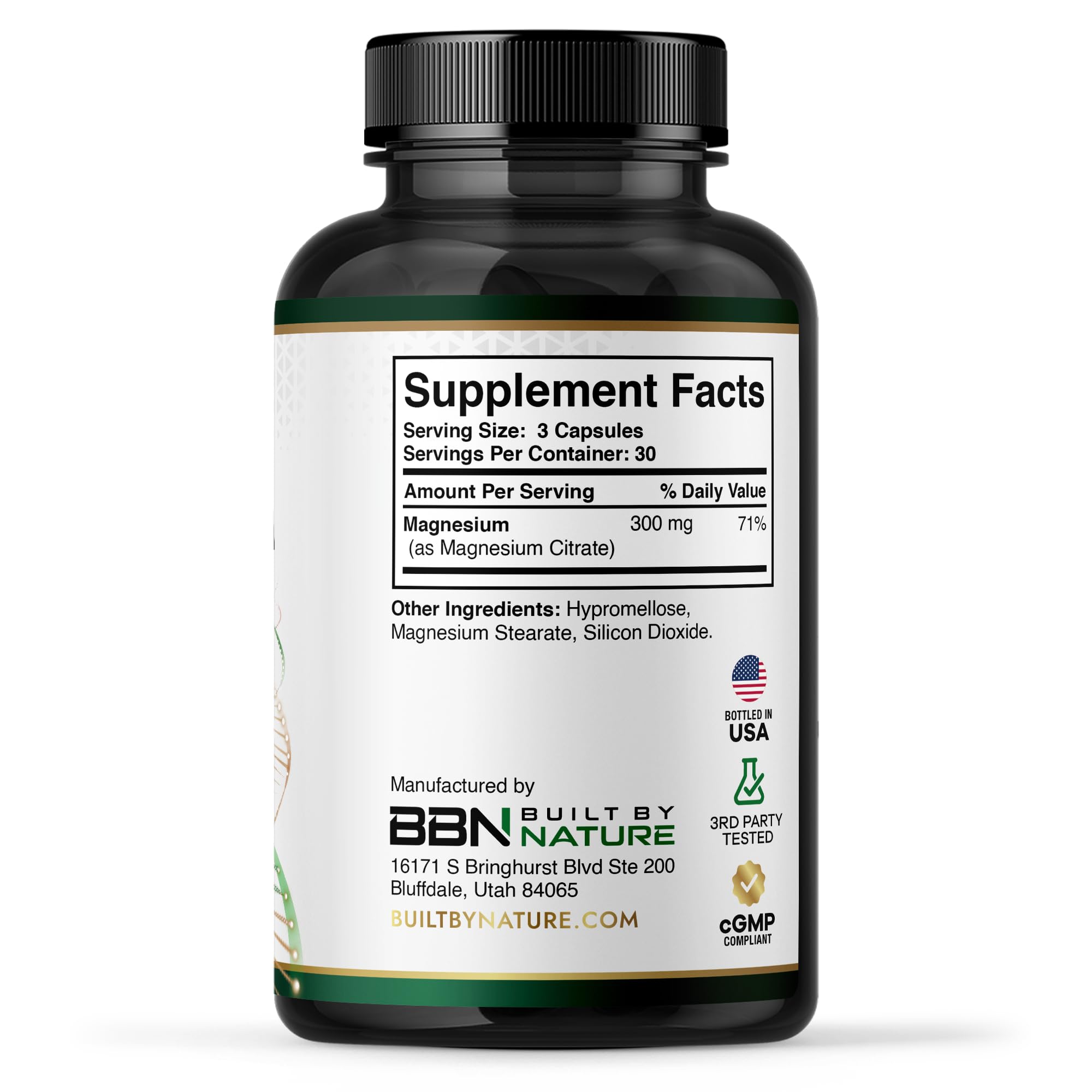 Built by Nature Magnesium Citrate 300mg capsules on a wooden table