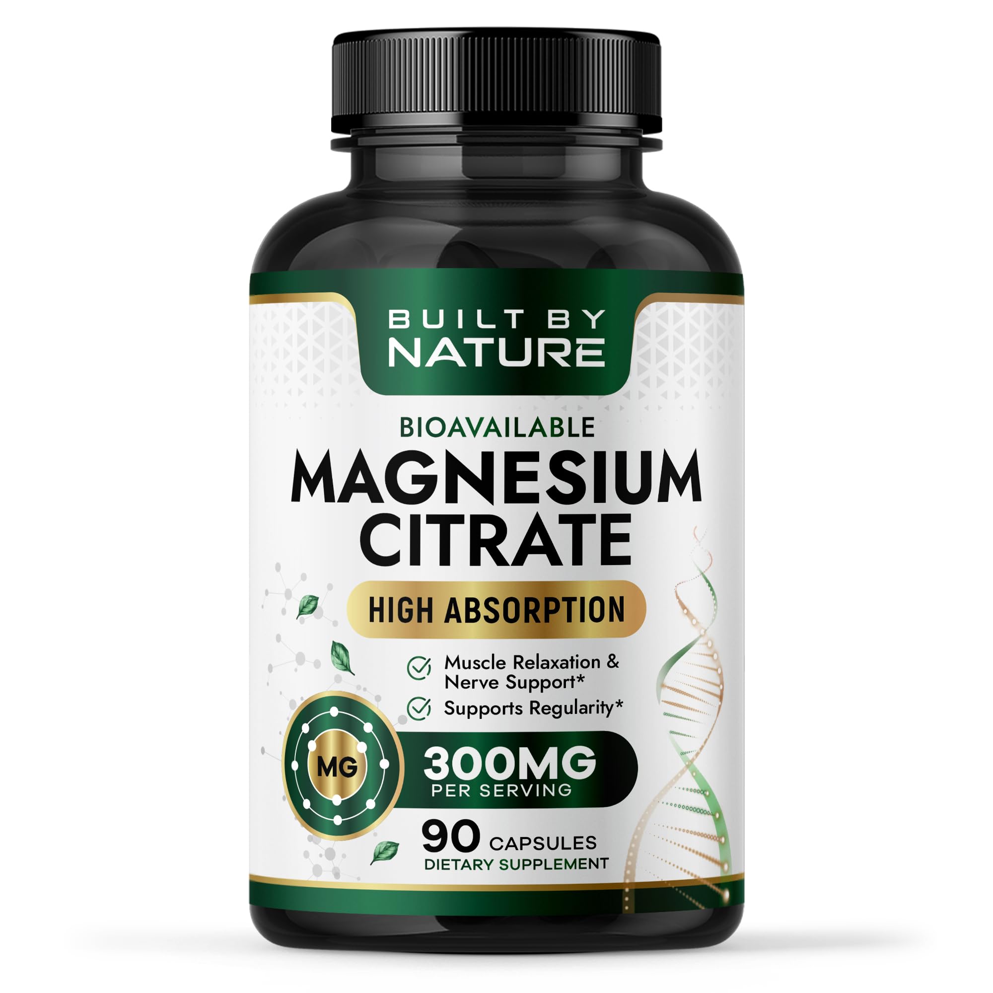 Built by Nature Magnesium Citrate 300mg supplement bottle front view