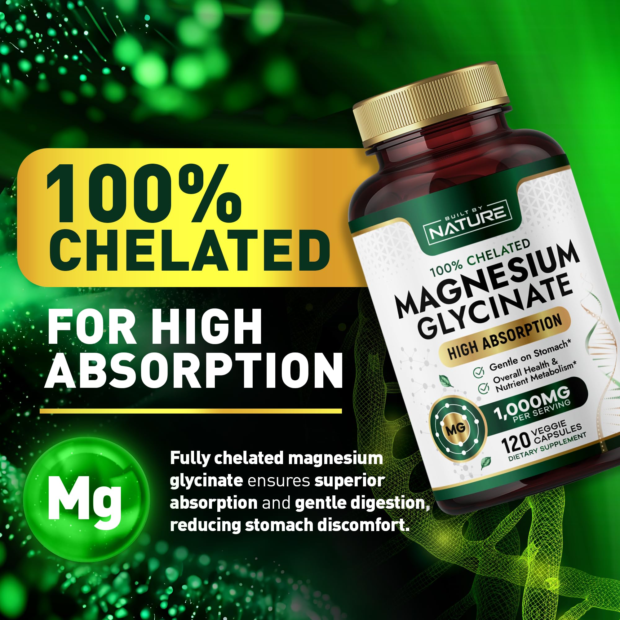 Built by Nature Magnesium Glycinate 1000mg bottle side view