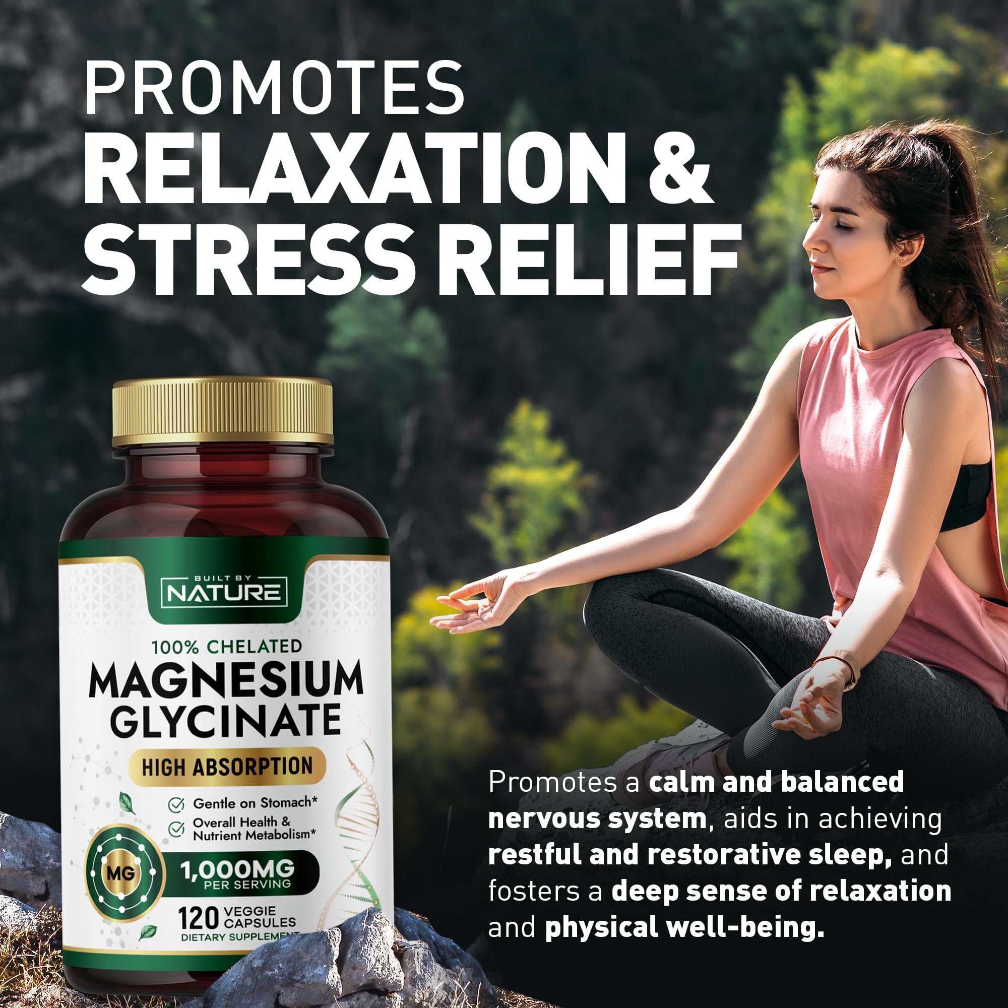 Built by Nature Magnesium Glycinate 1000mg bottle with a measuring spoon