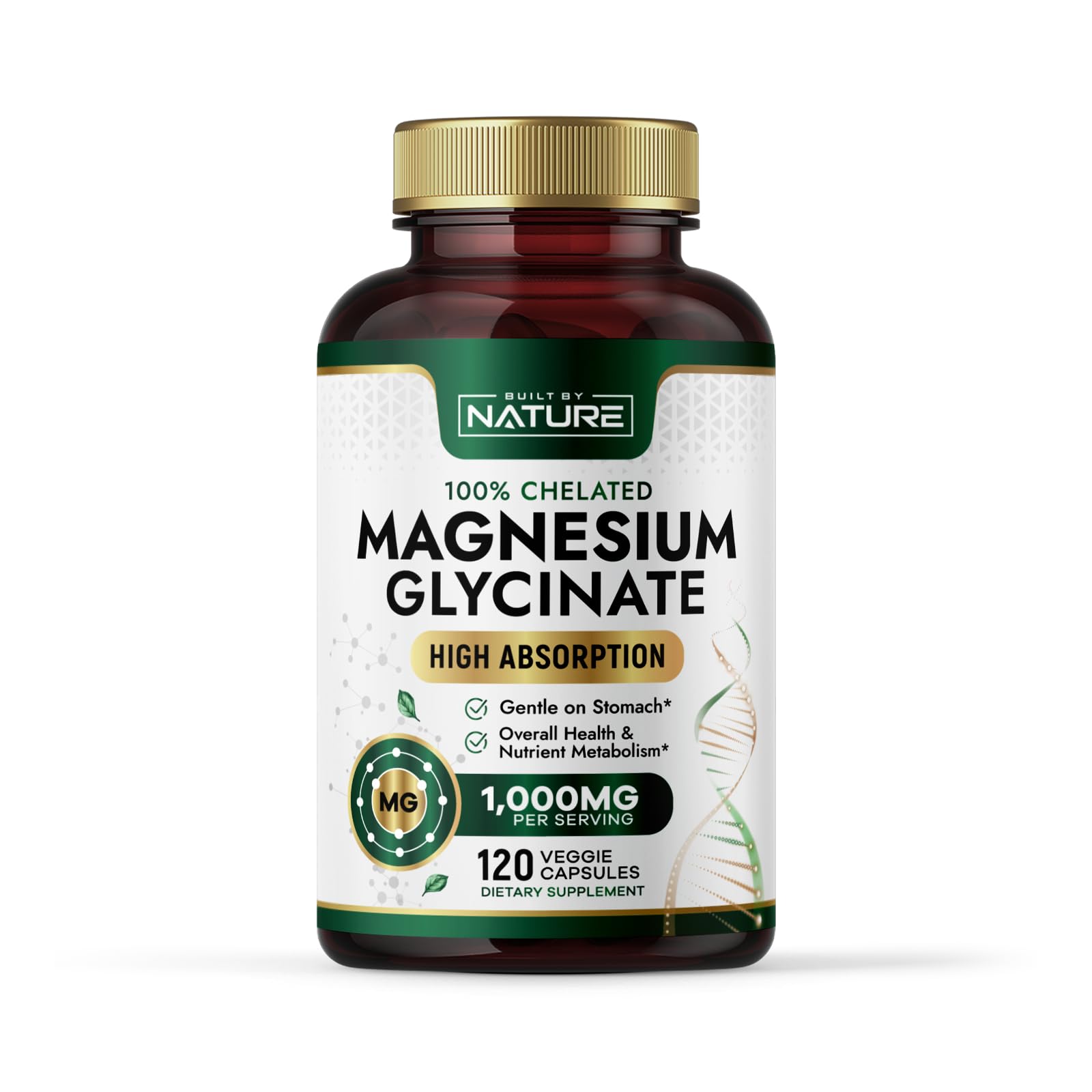 Built by Nature Magnesium Glycinate 1000mg capsule bottle front view