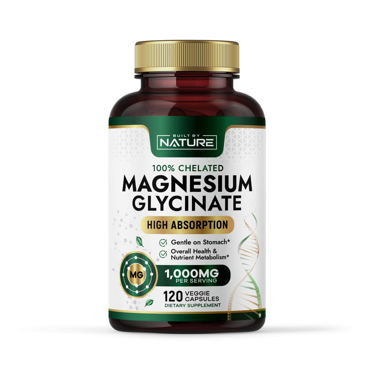 Built by Nature Magnesium Glycinate 1000mg capsule bottle front view
