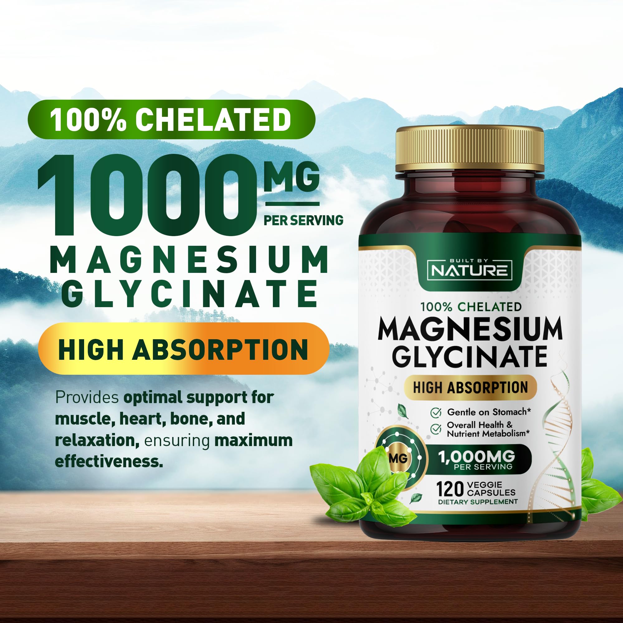 Built by Nature Magnesium Glycinate 1000mg capsules close-up