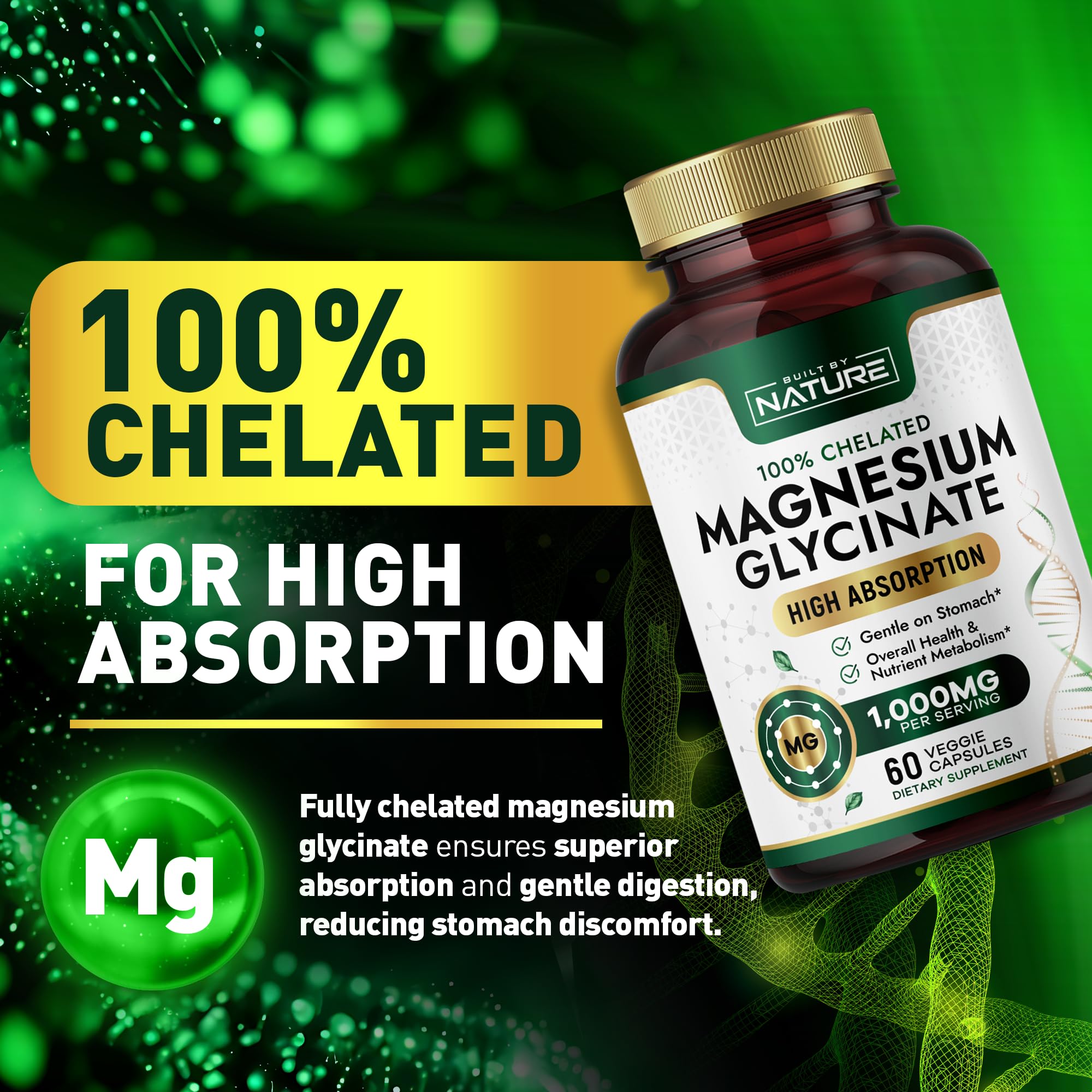 Built by Nature Magnesium Glycinate 1000mg side view of packaging