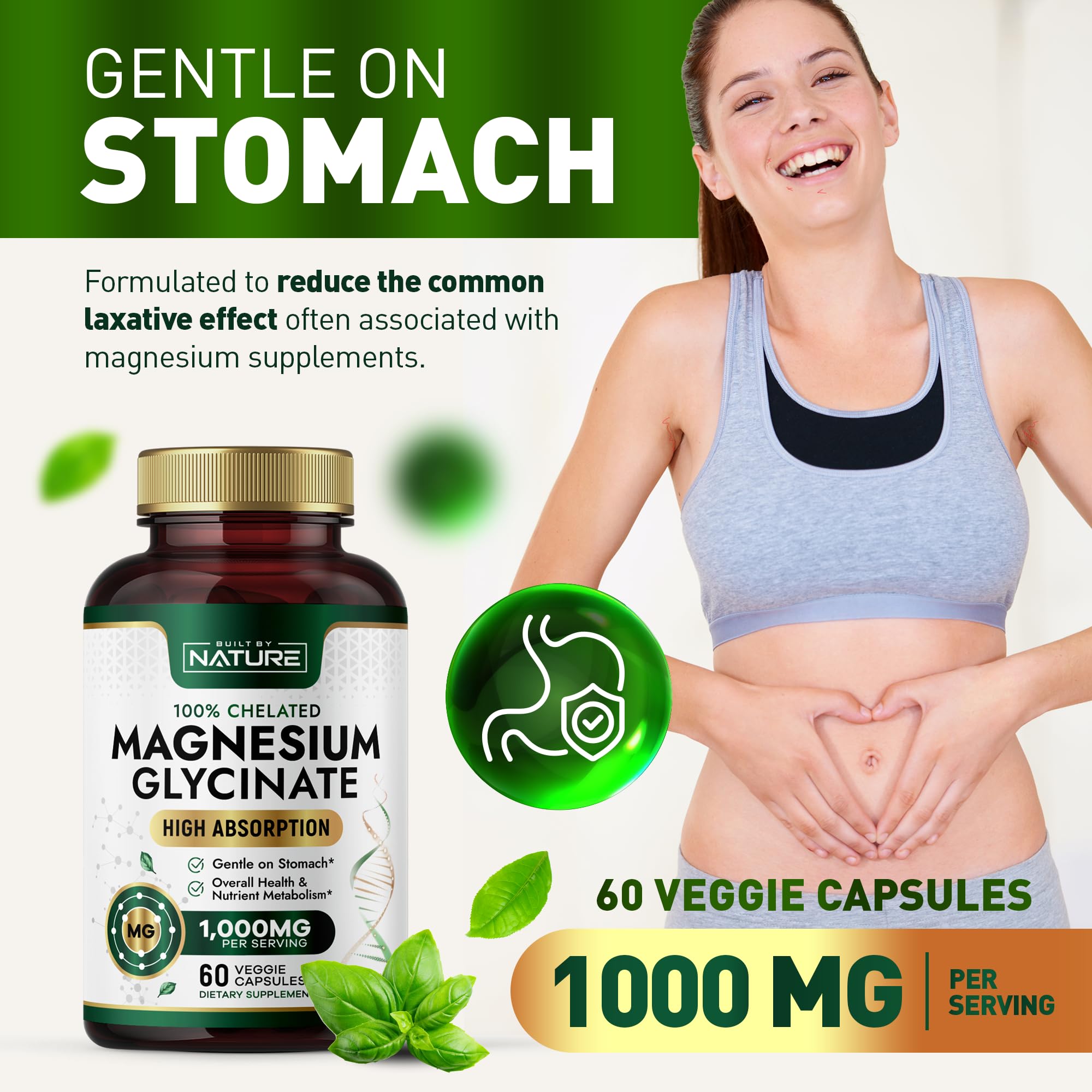 Built by Nature Magnesium Glycinate 1000mg with a measuring spoon