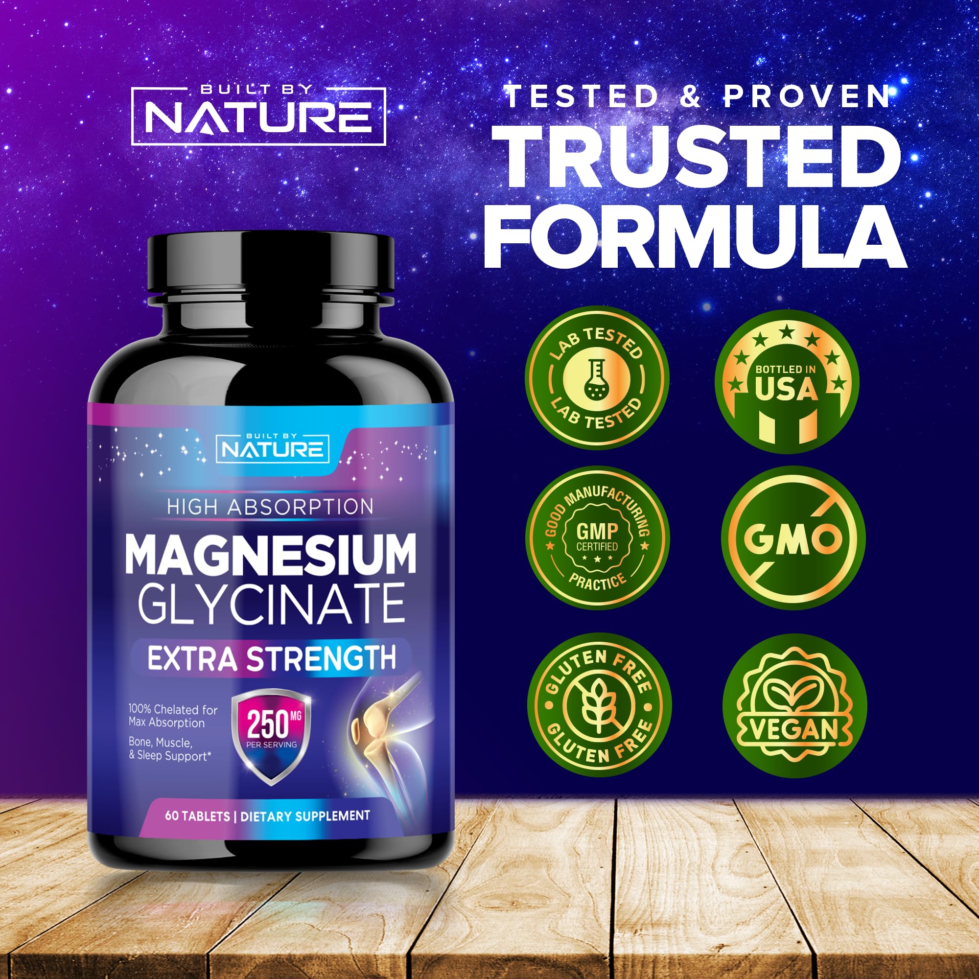 Built by Nature Magnesium Glycinate 250mg tablets close-up of tablets