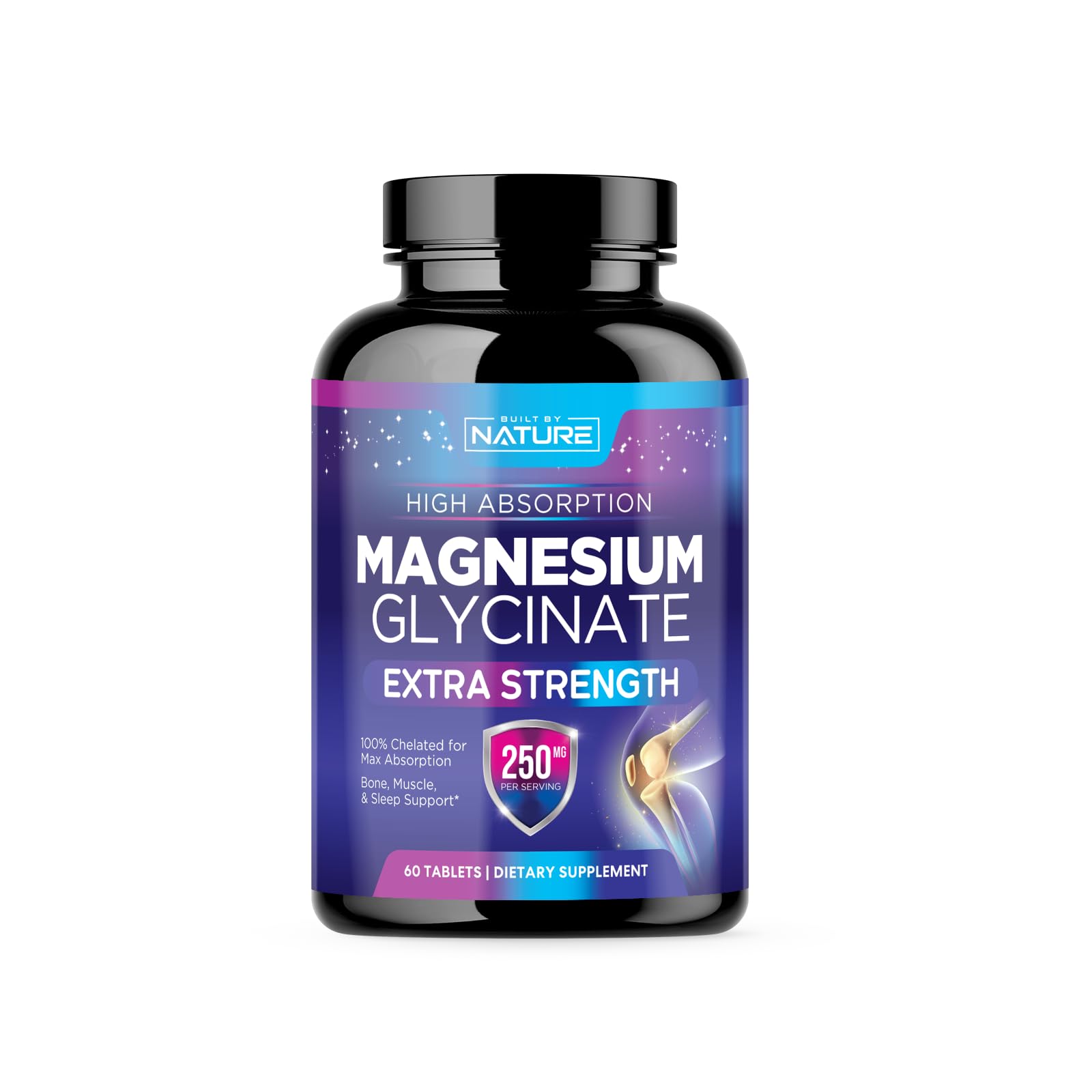 Built by Nature Magnesium Glycinate 250mg tablets front view