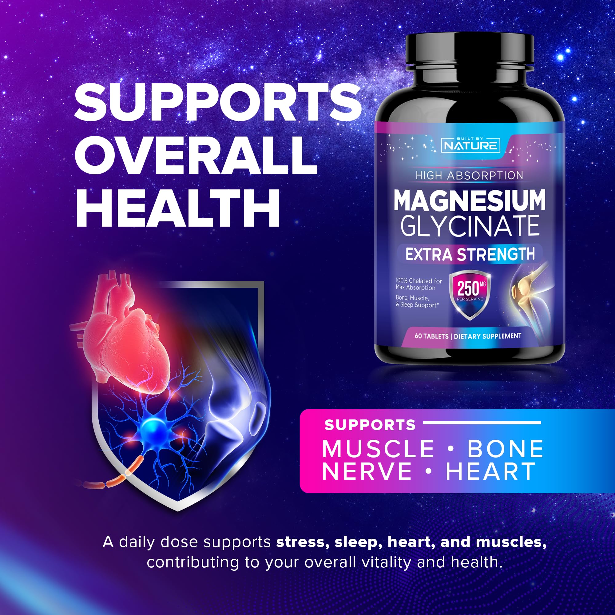 Built by Nature Magnesium Glycinate 250mg tablets nutritional information