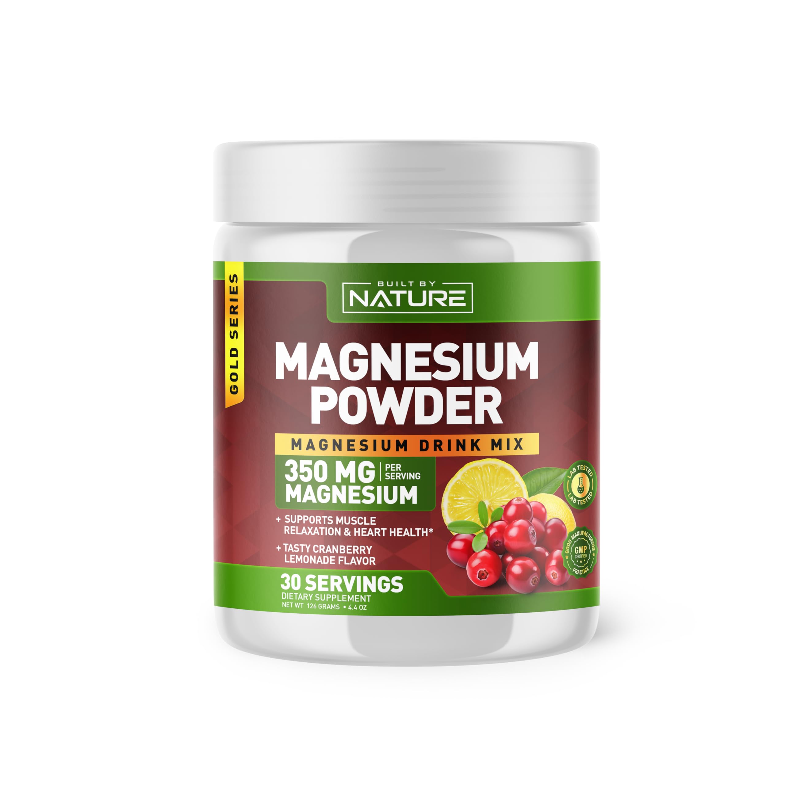 Built by Nature Magnesium Powder Cranberry Lemonade front view