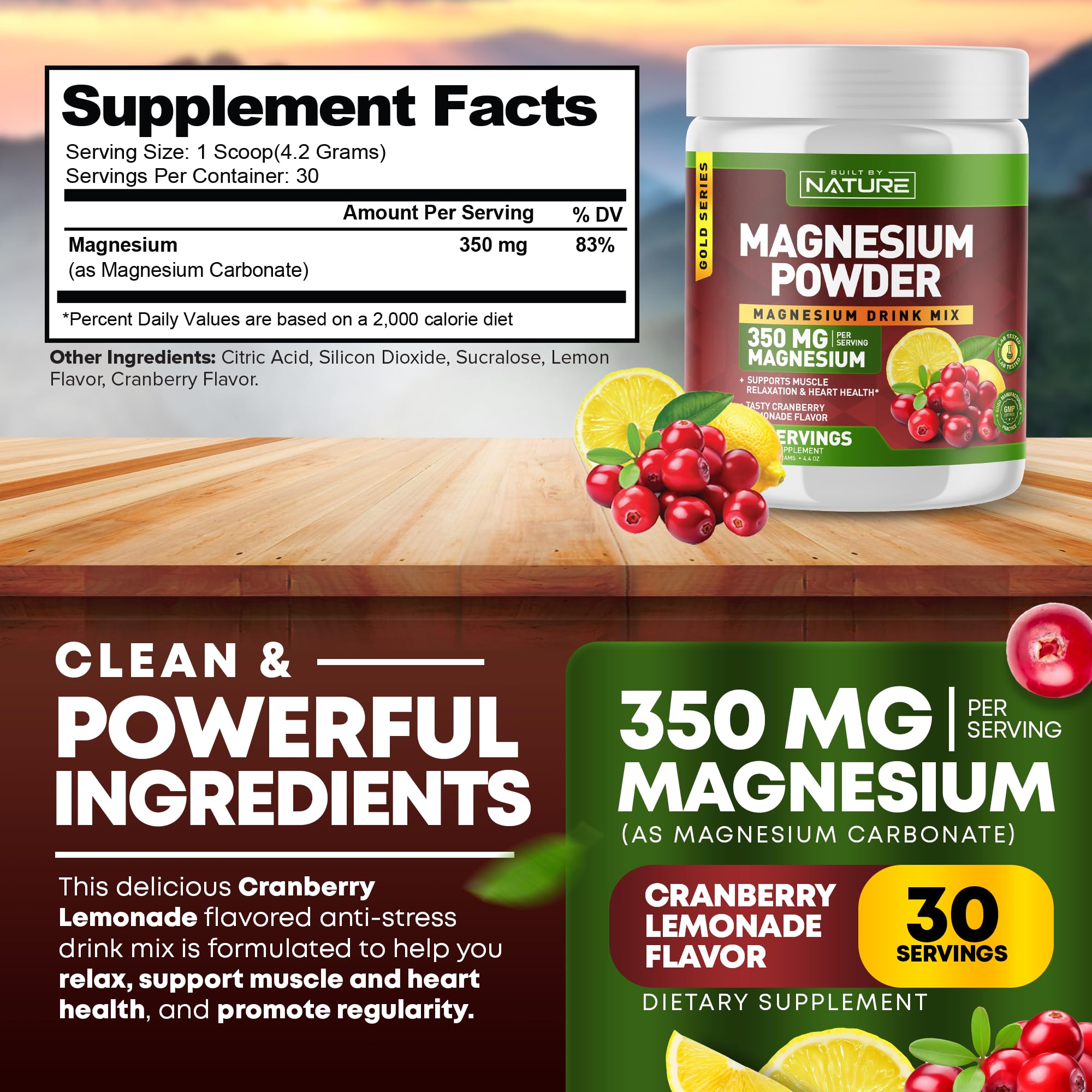 Built by Nature Magnesium Powder Cranberry Lemonade lifestyle shot