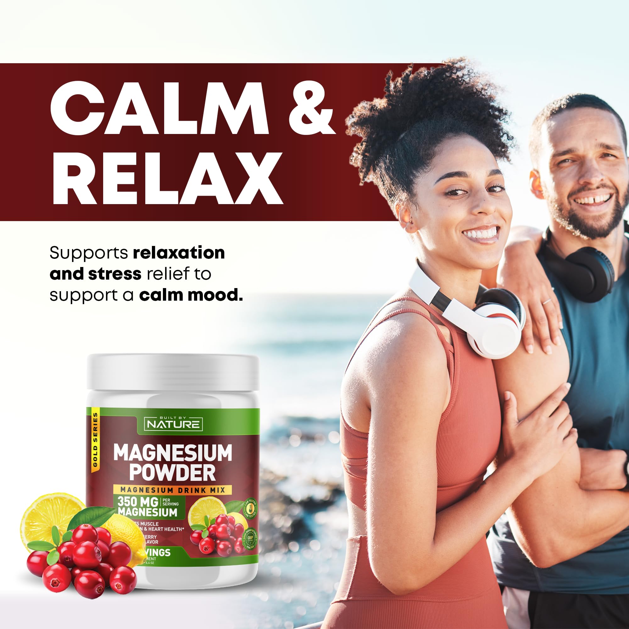 Built by Nature Magnesium Powder Cranberry Lemonade mixed in a glass