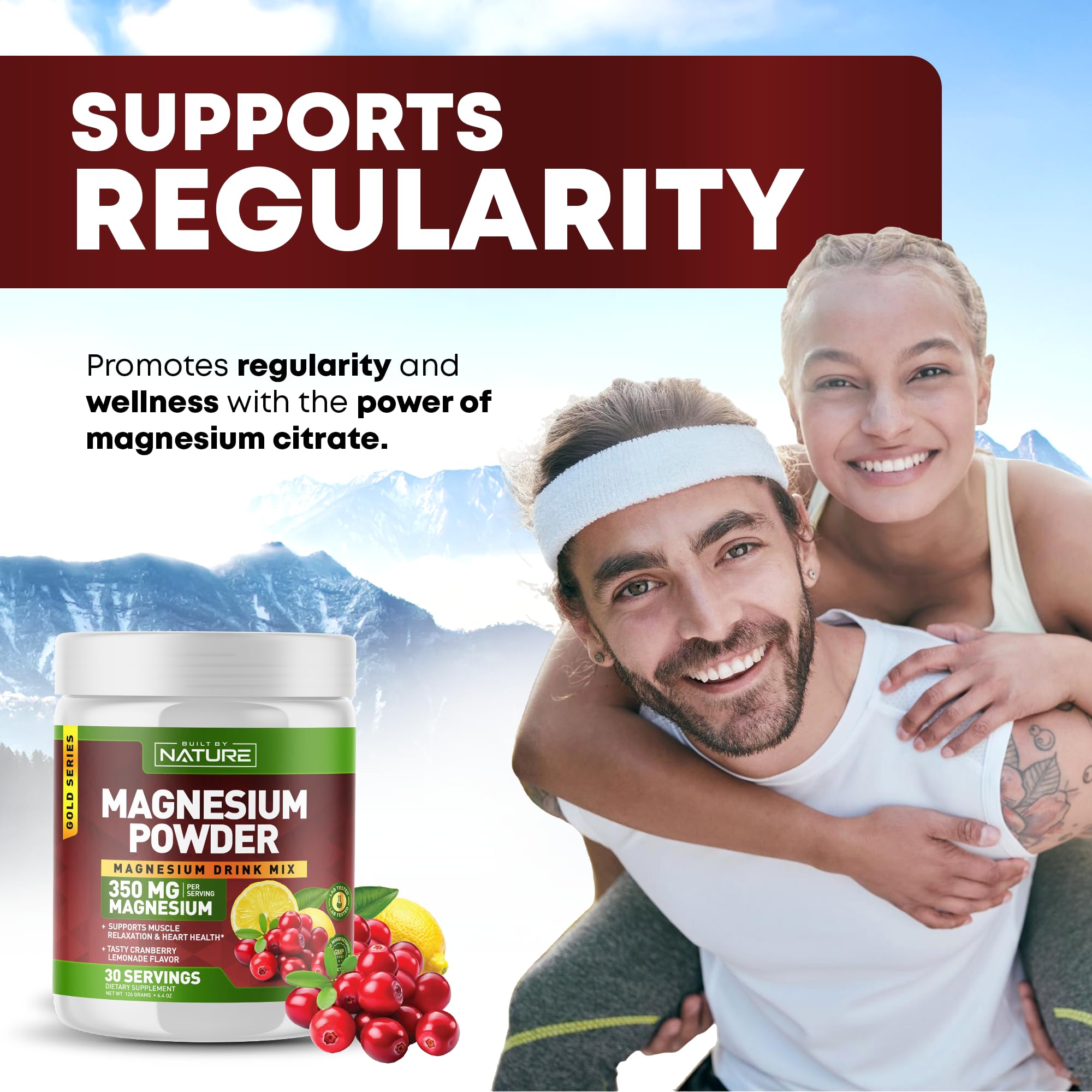 Built by Nature Magnesium Powder Cranberry Lemonade scoop size