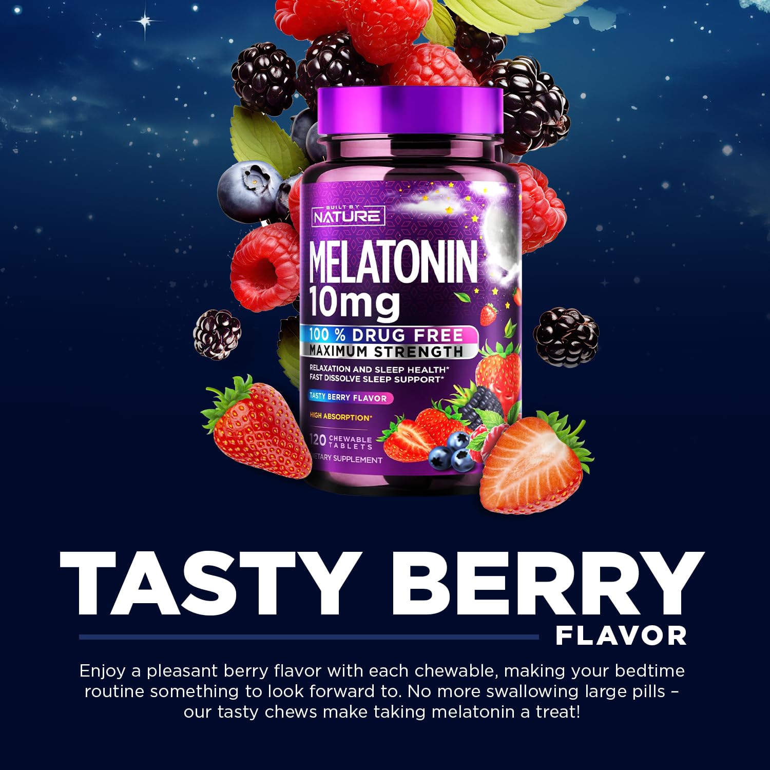 Built by Nature Melatonin Chewables in a nightstand setting