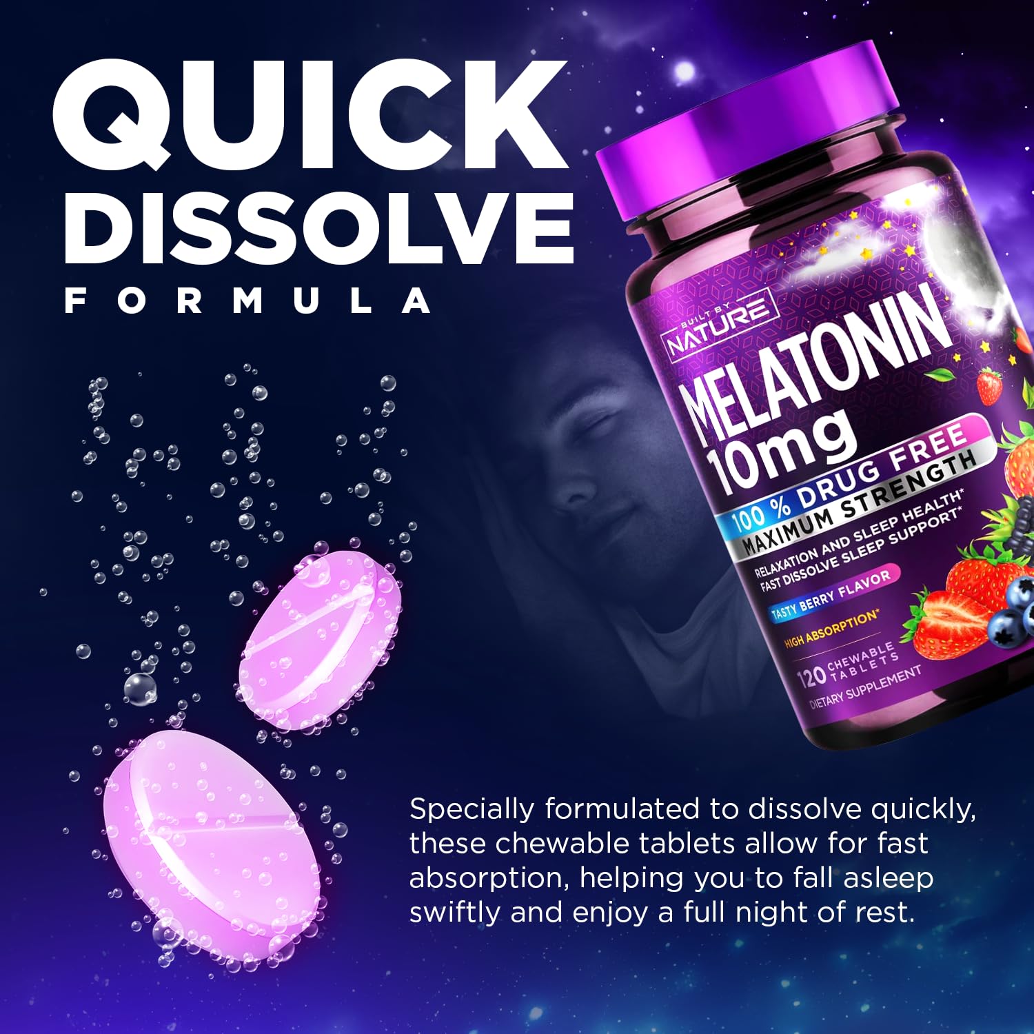 Built by Nature Melatonin Chewables with a glass of water