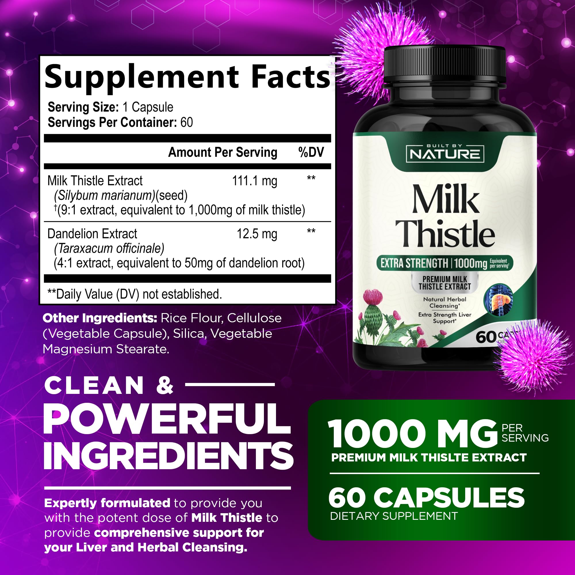 Built by Nature Milk Thistle Supplement 50g side view