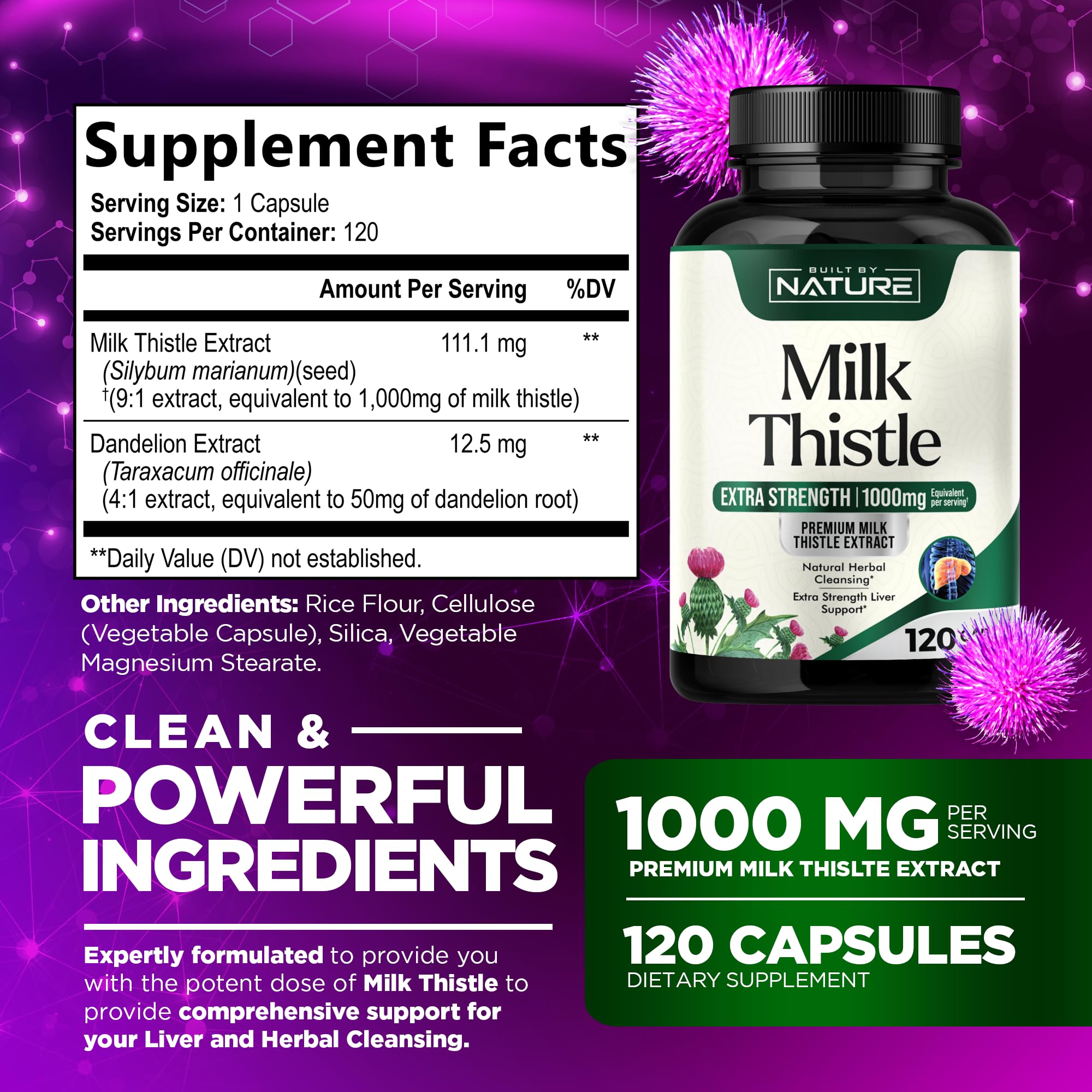 Built by Nature Milk Thistle Supplement 60 Capsules side view