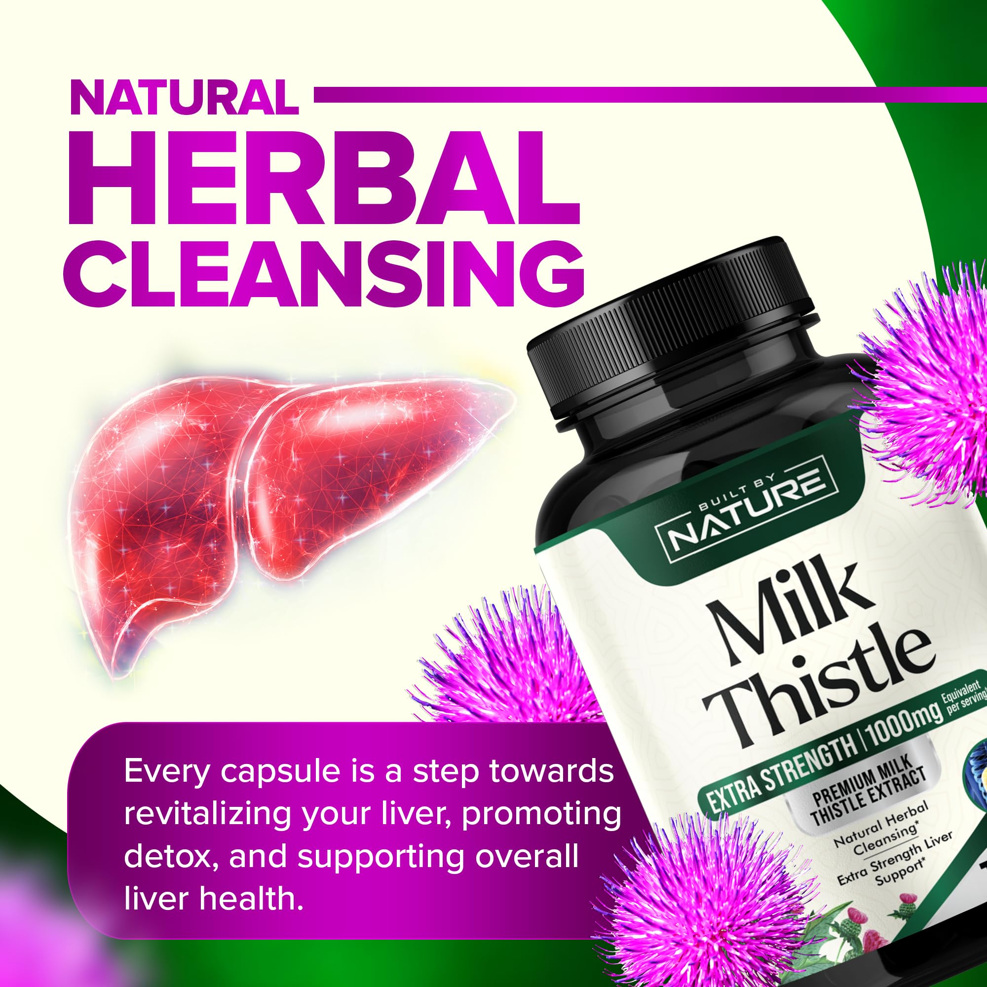 Built by Nature Milk Thistle Supplement 60 Capsules with herbal ingredients