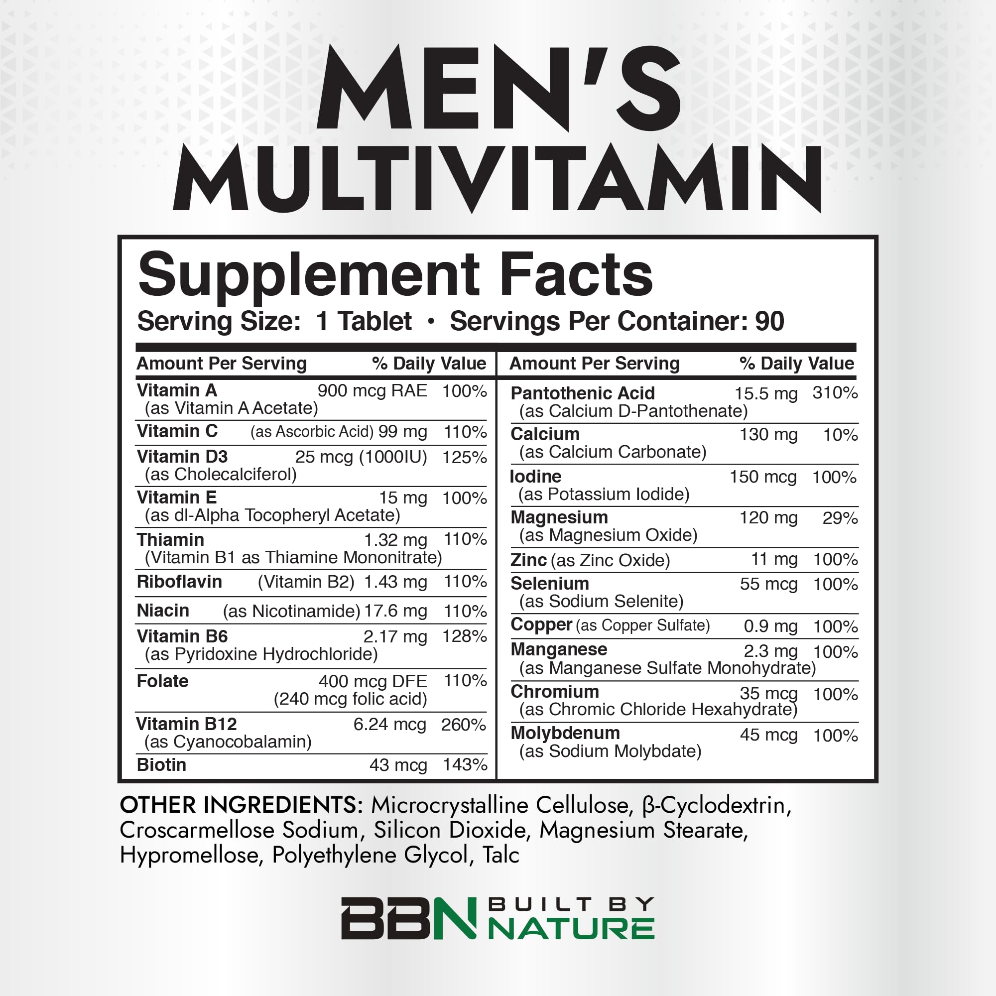 Built by Nature Multivitamin for Men back view packaging
