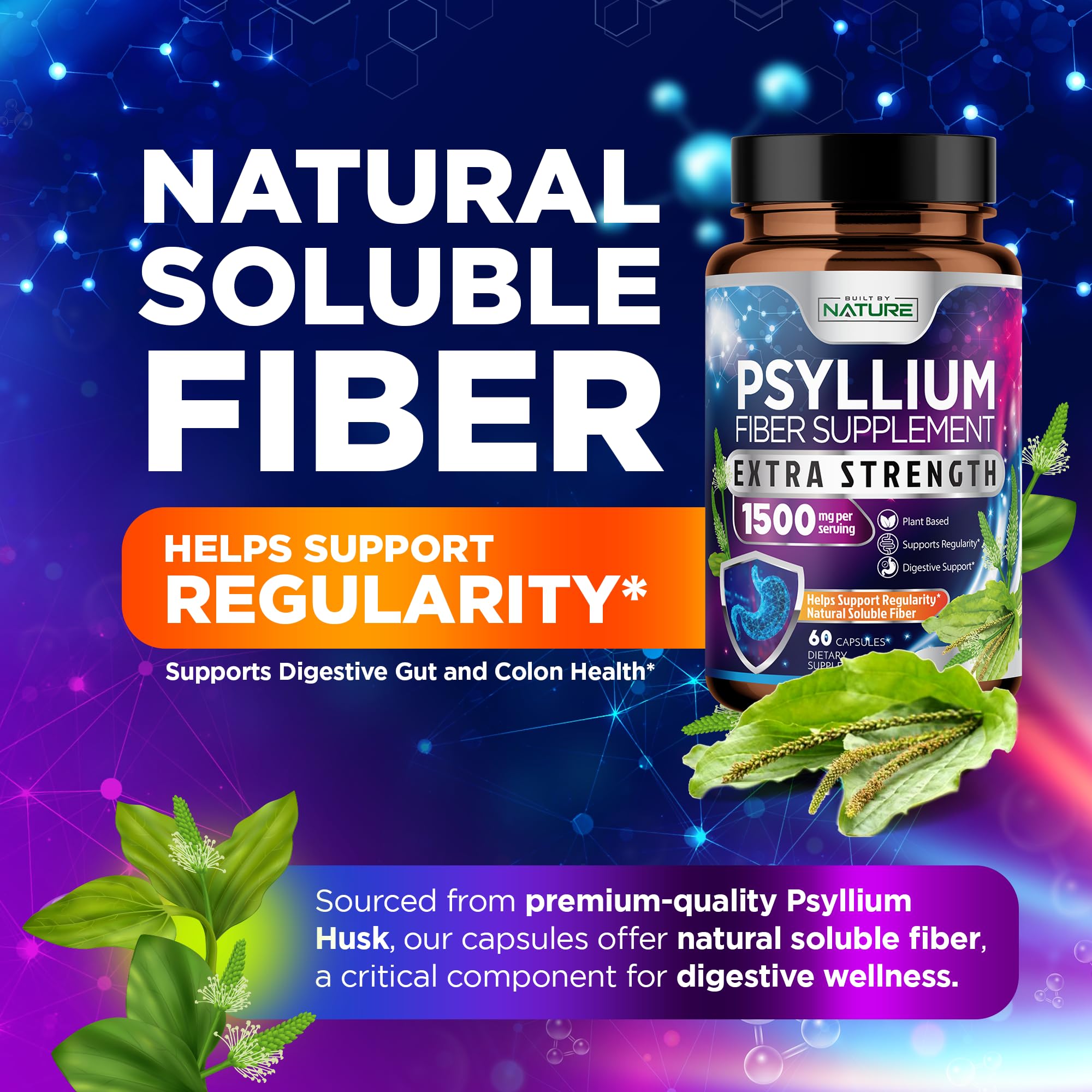 Built by Nature Psyllium Husk Capsules 2000mg back view
