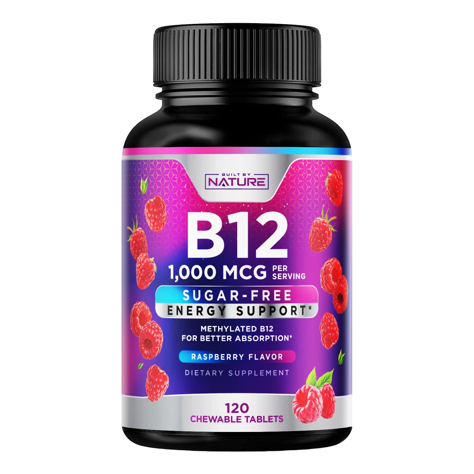 Built by Nature Vitamin B12 Methylcobalamin chewable tablets front view