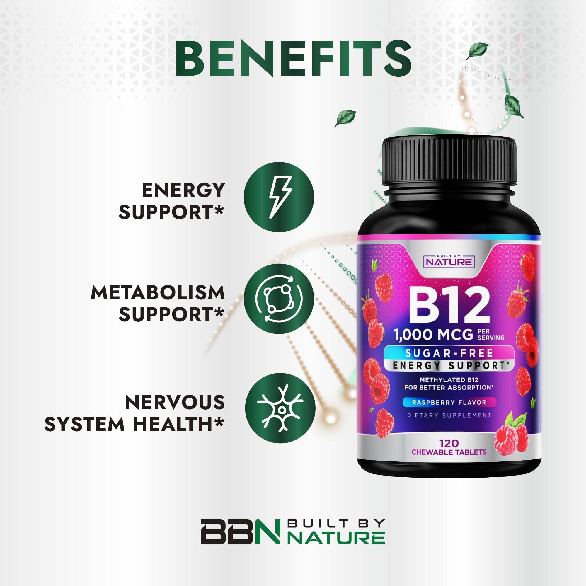 Built by Nature Vitamin B12 Methylcobalamin chewable tablets with berries