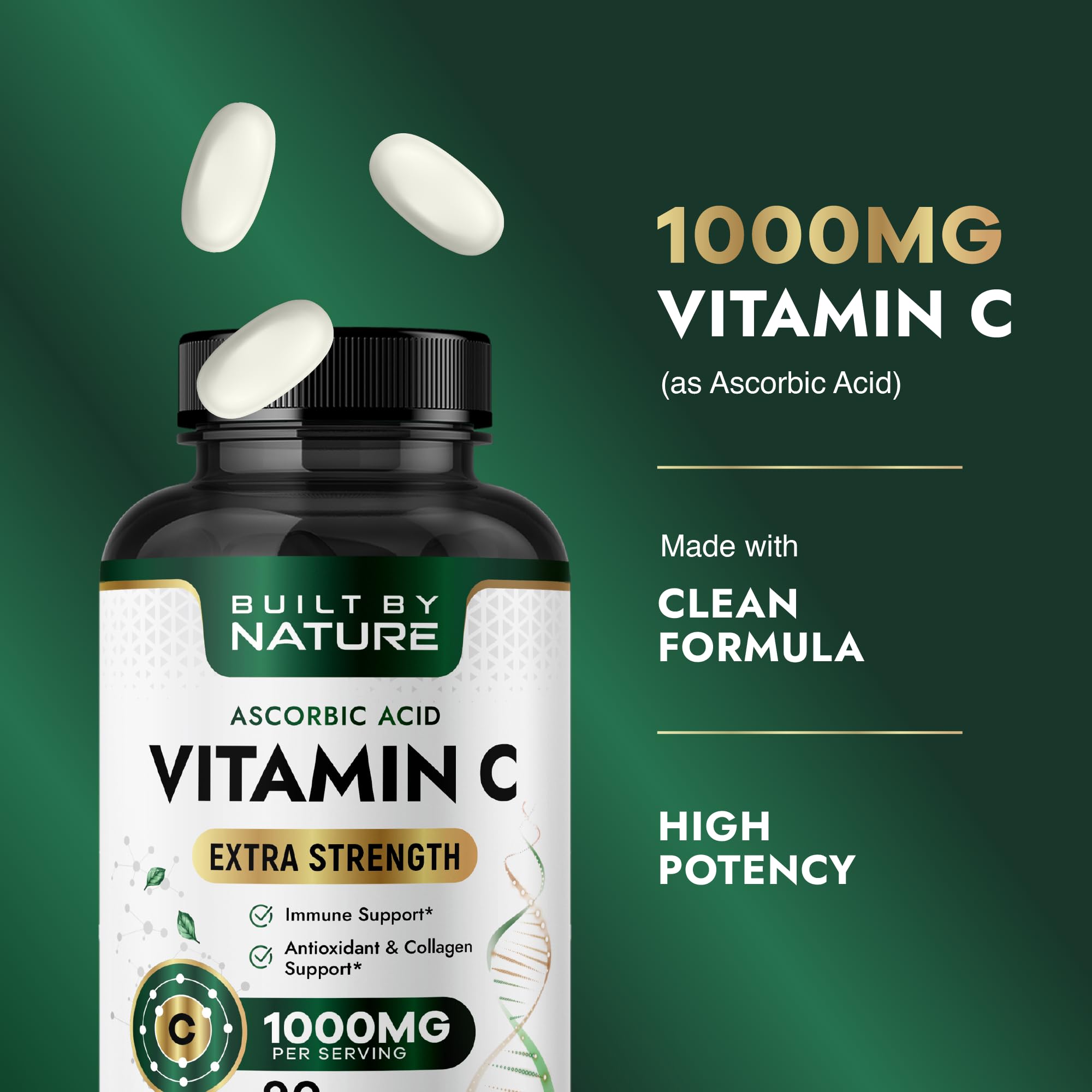 Built by Nature Vitamin C 1000mg tablets bottle with label