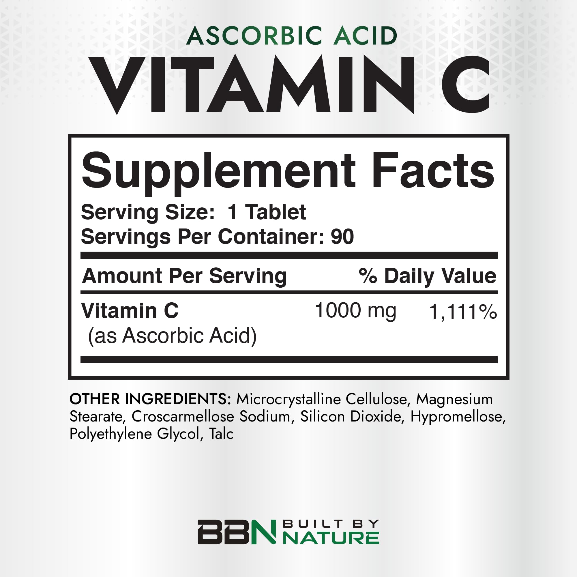 Built by Nature Vitamin C 1000mg tablets on a wooden surface