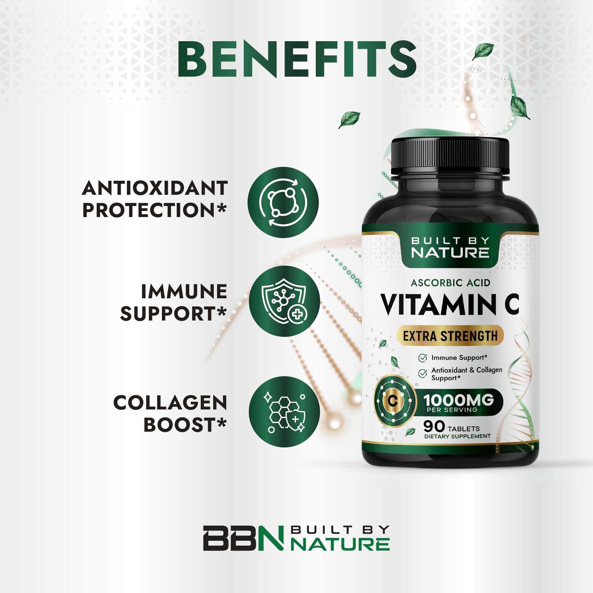 Built by Nature Vitamin C 1000mg tablets side view