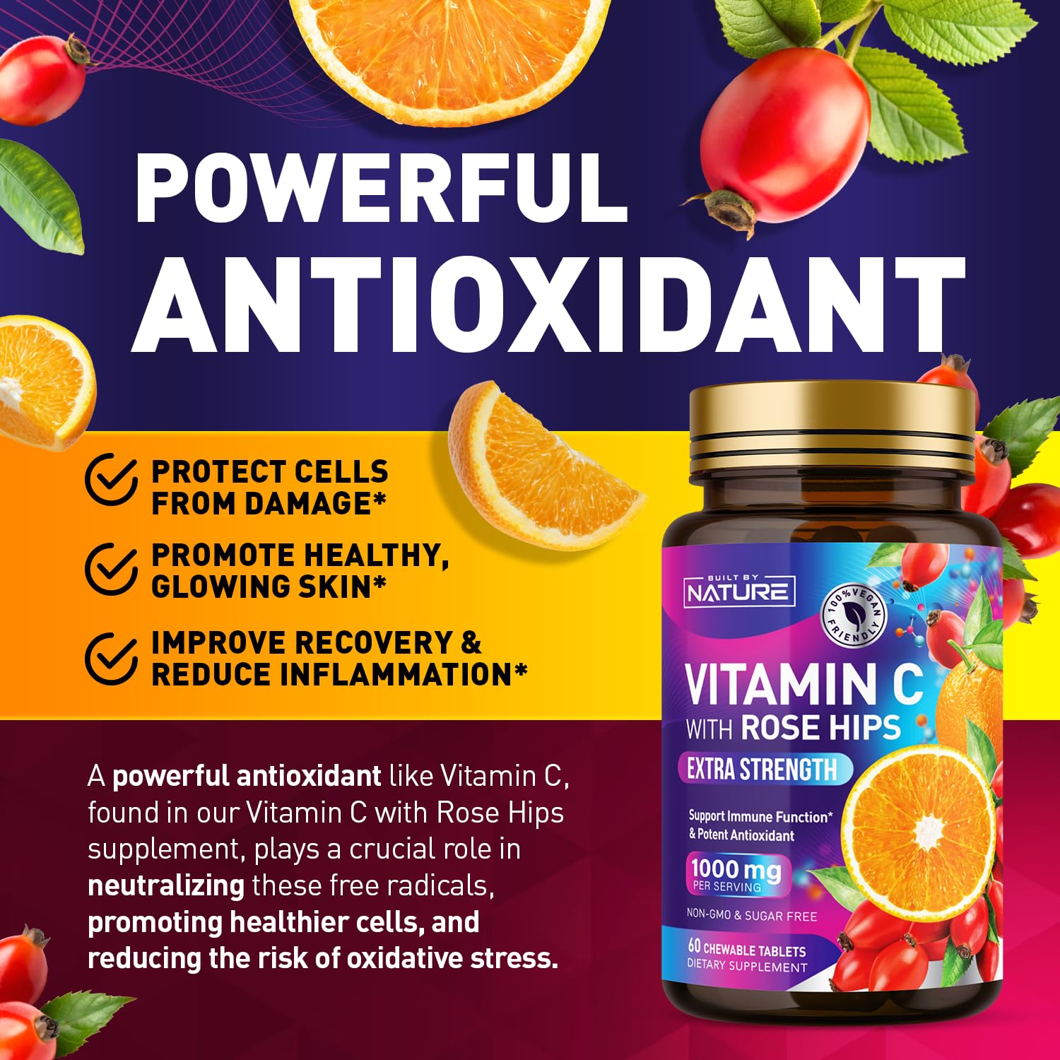 Built by Nature Vitamin C Chewable Tablets showing orange flavour