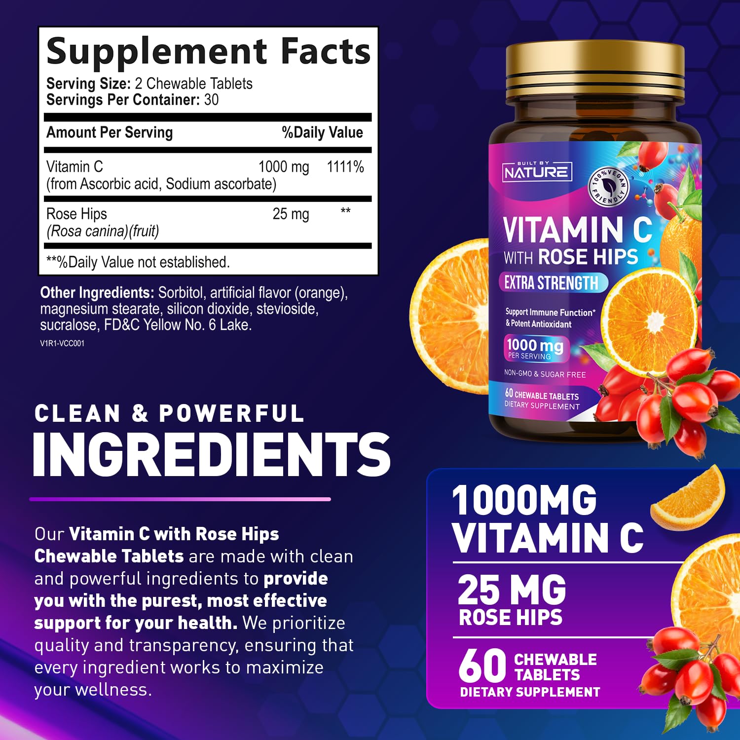 Built by Nature Vitamin C Chewable Tablets with fresh oranges