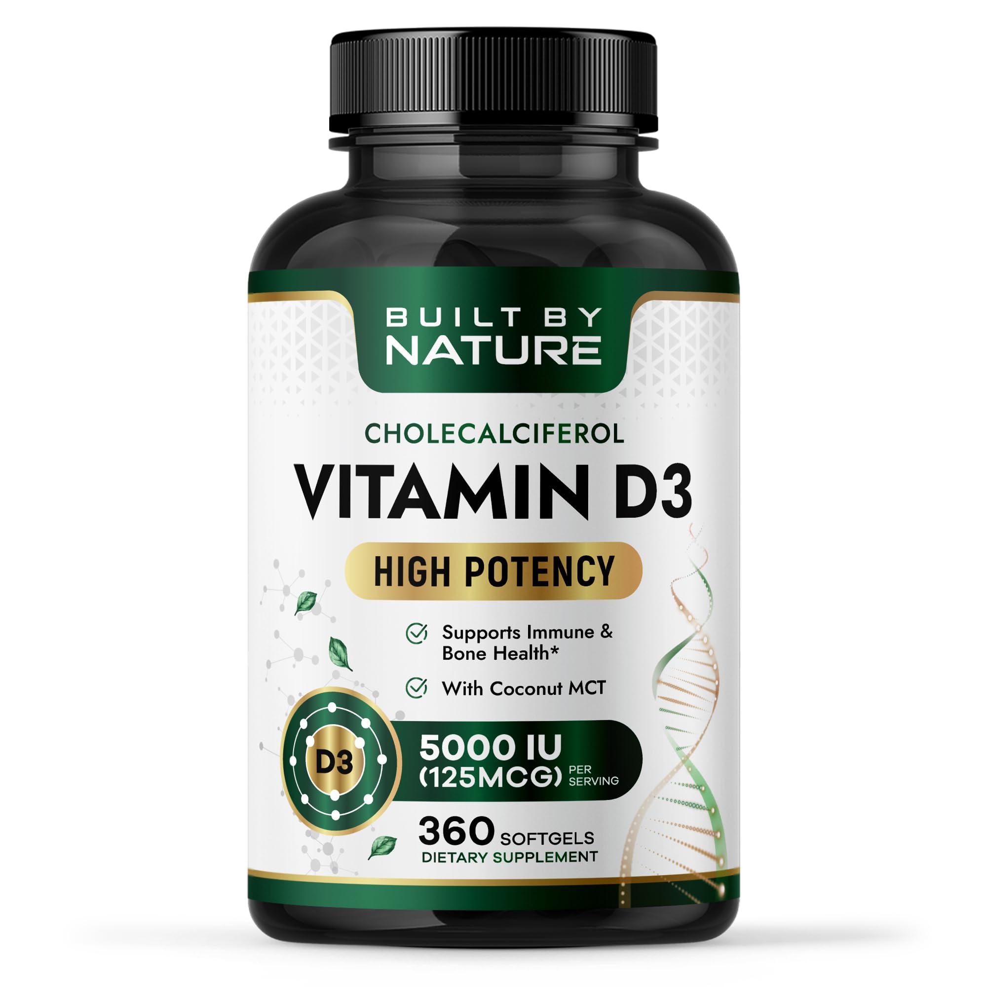 Built by Nature Vitamin D3 5000 IU mini softgel bottle front view