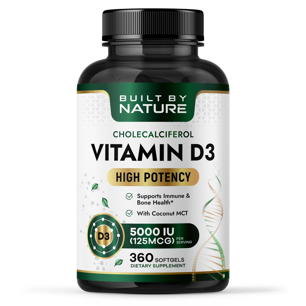 Built by Nature Vitamin D3 5000 IU mini softgel bottle front view