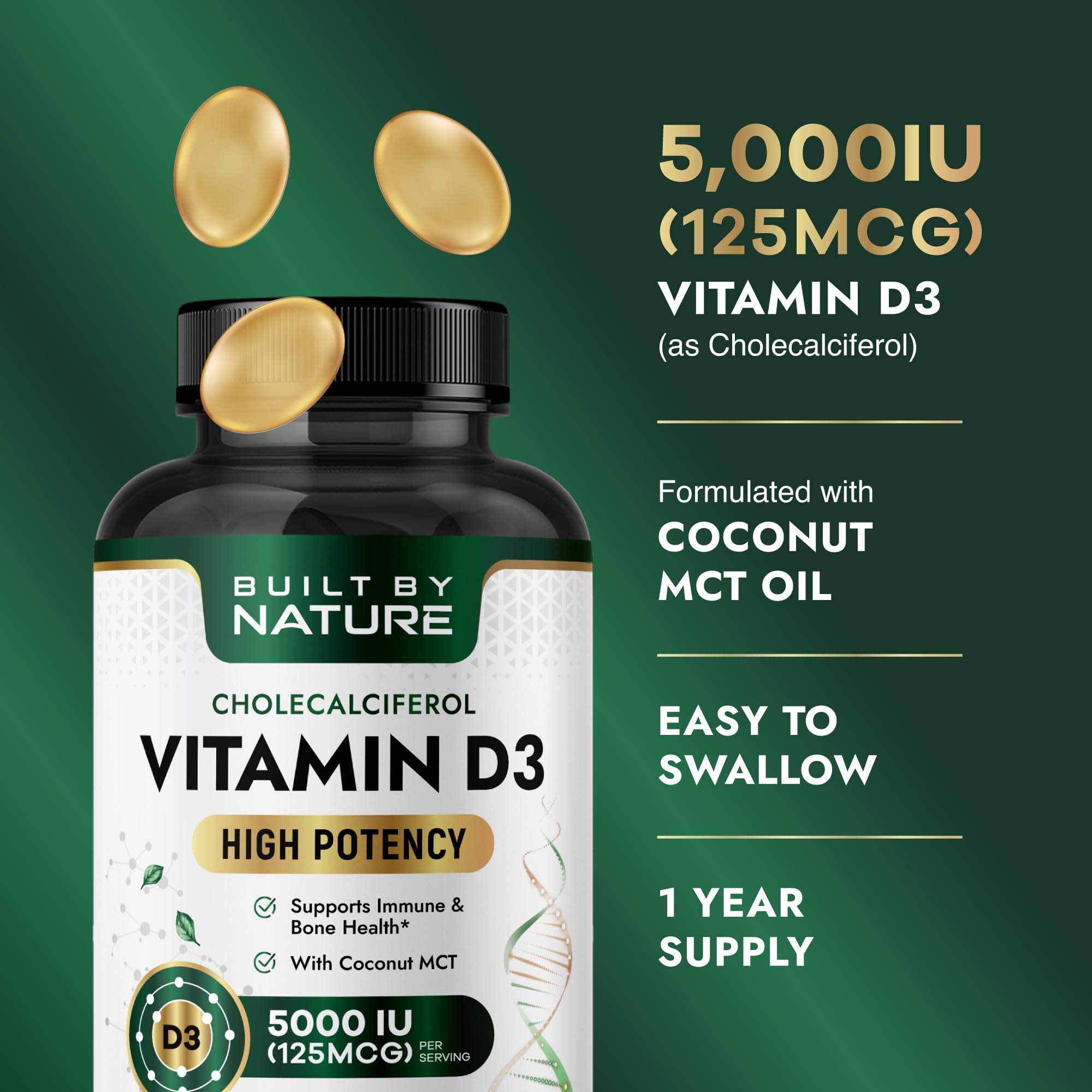 Built by Nature Vitamin D3 softgel with coconut MCT oil