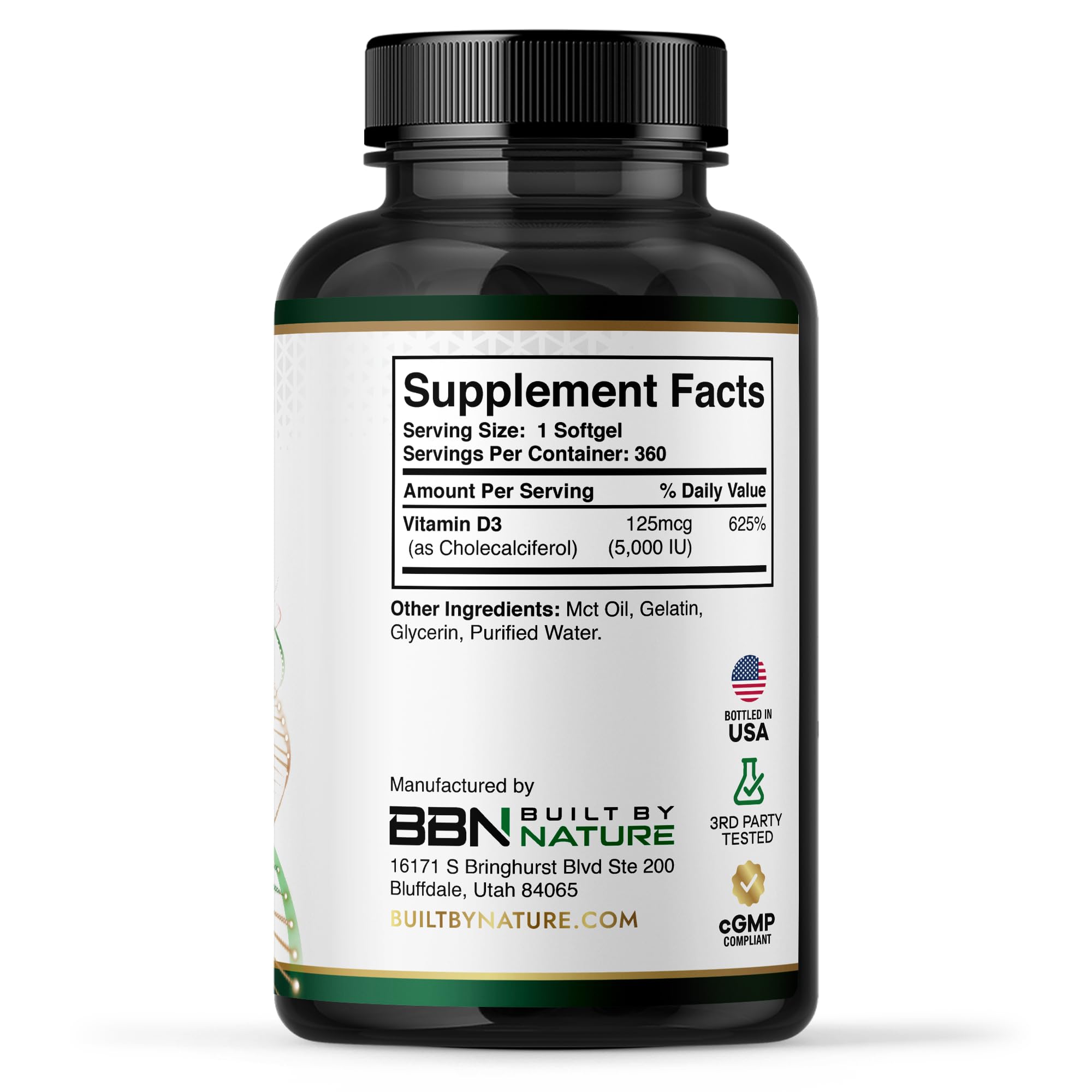 Built by Nature Vitamin D3 softgels on a wooden surface