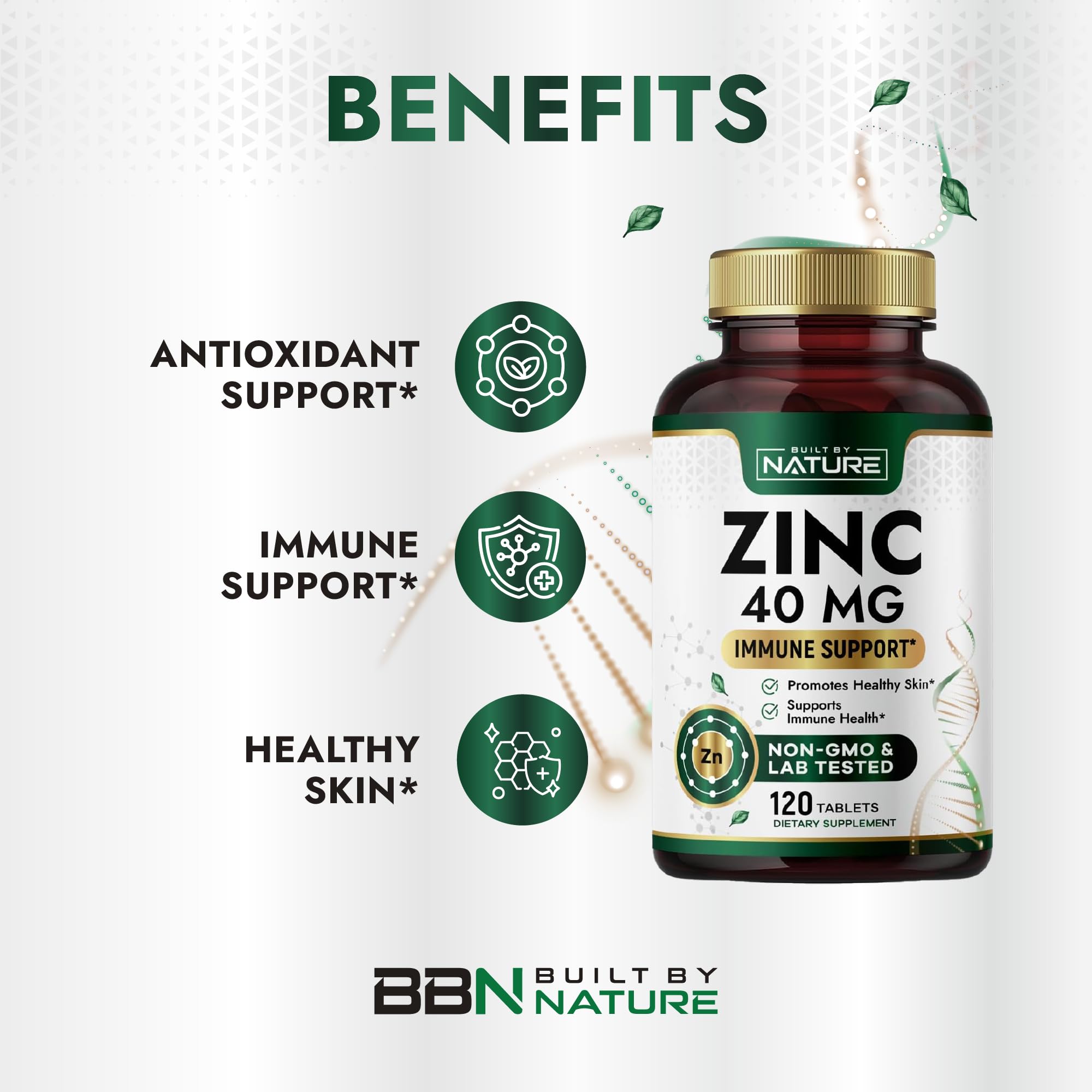 Built by Nature Zinc 40 mg supplement packaging with ingredients
