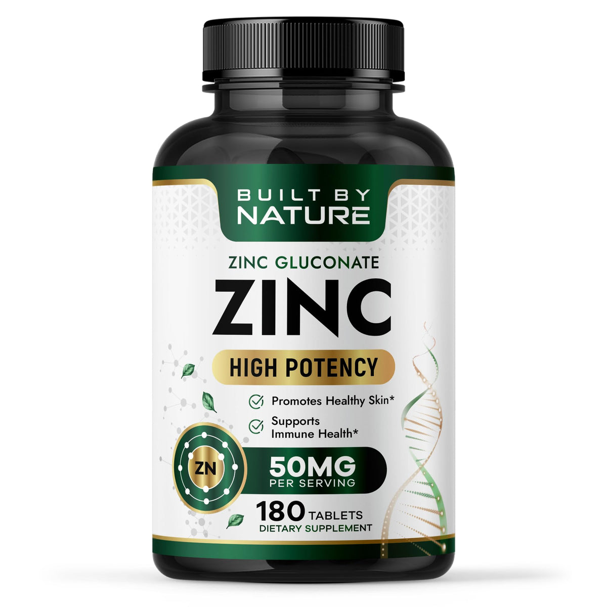 Built by Nature Zinc Gluconate 50 mg 180 tablets front view