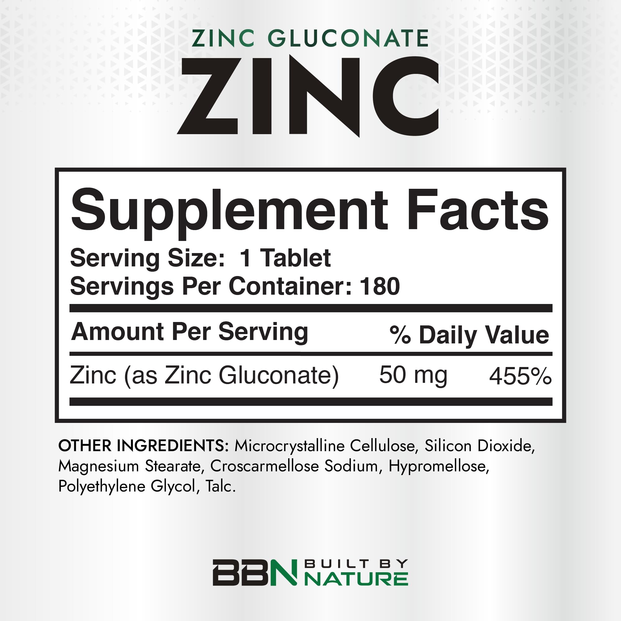 Built by Nature Zinc Gluconate 50 mg ingredients list