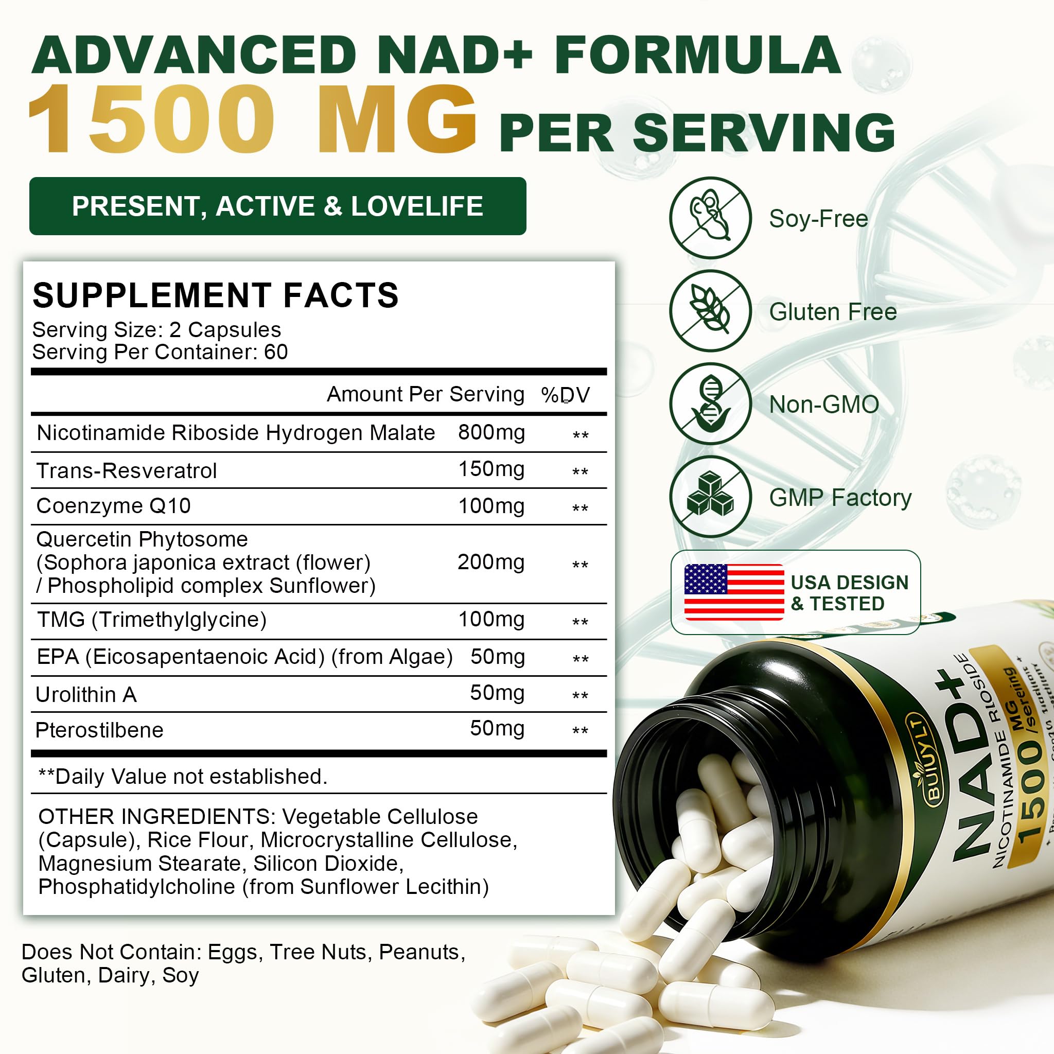 BUIUYLT Liposomal NAD+ Supplement packaging details
