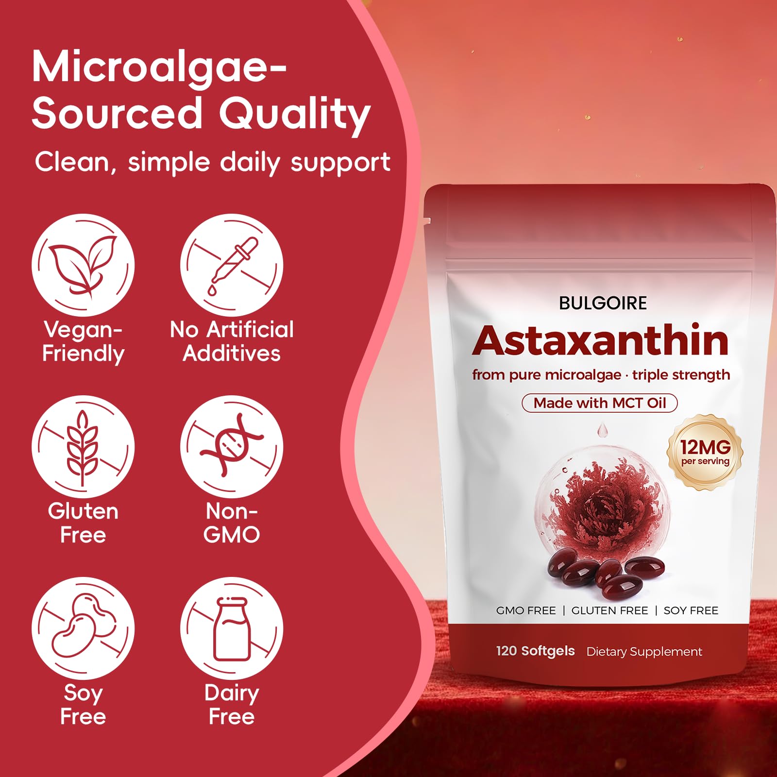 BULGOIRE Astaxanthin softgels on a wooden surface