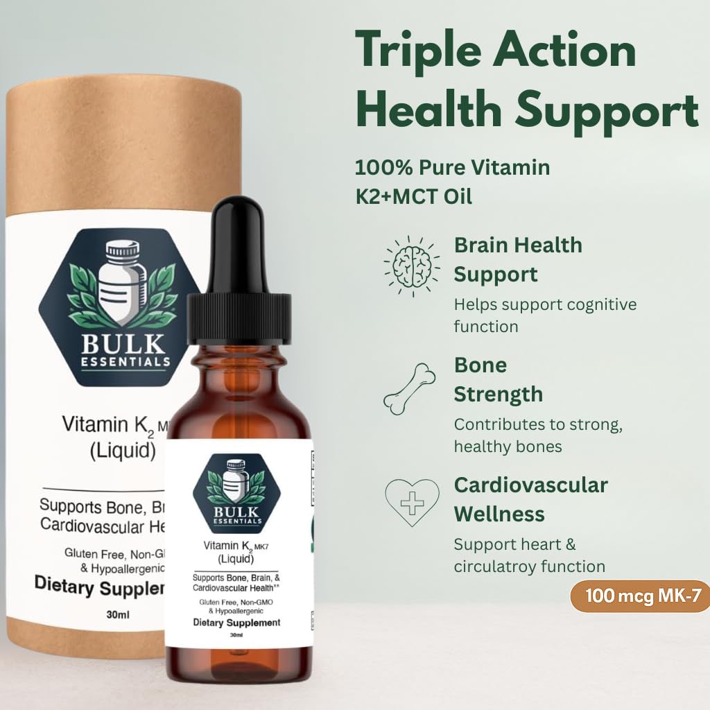 Bulk Essentials Vitamin K2 MK-7 Liquid Supplement side view