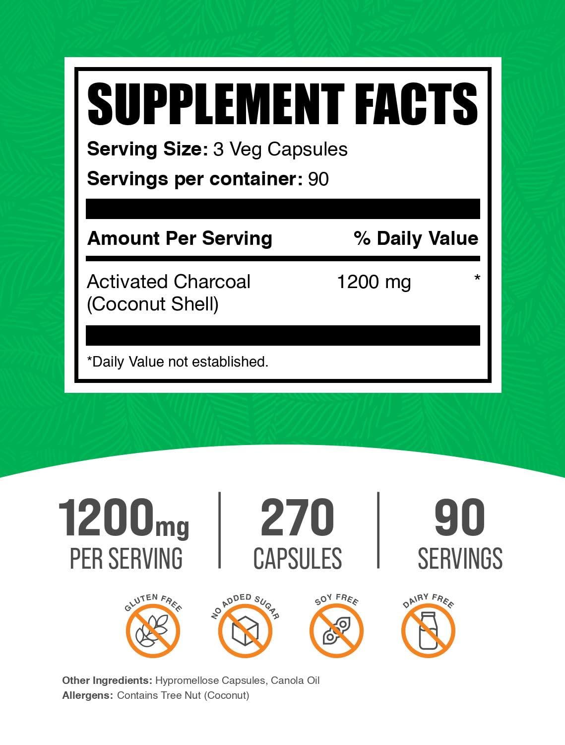 BulkSupplements Activated Charcoal Capsules side view