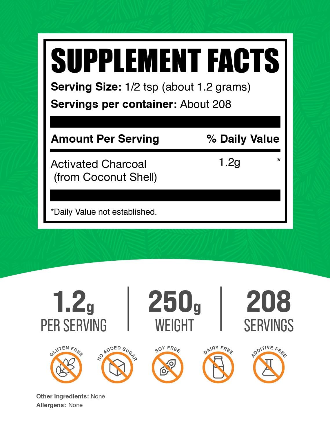 BulkSupplements Activated Charcoal Powder 250g packaging