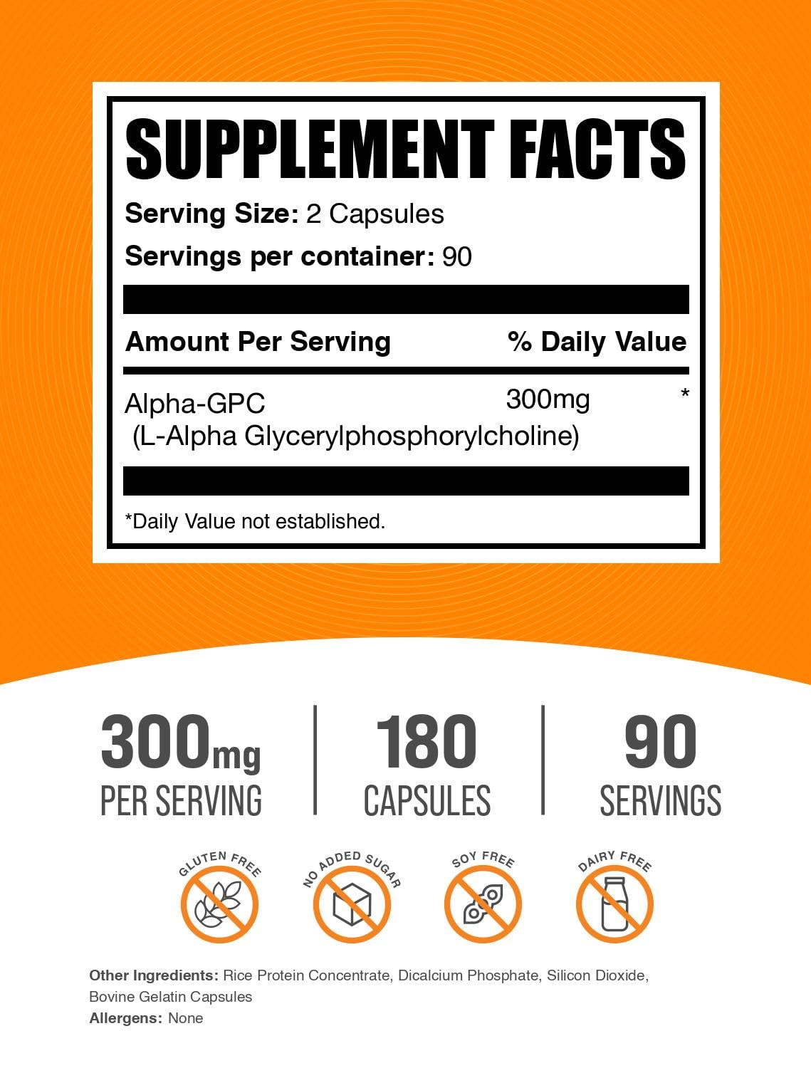 BulkSupplements Alpha GPC 300mg Capsules side view