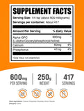 BulkSupplements Alpha GPC Powder 300mg side view with nutritional information