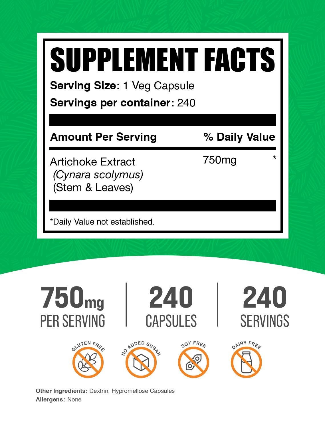 BulkSupplements Artichoke Extract Capsules 750mg side view
