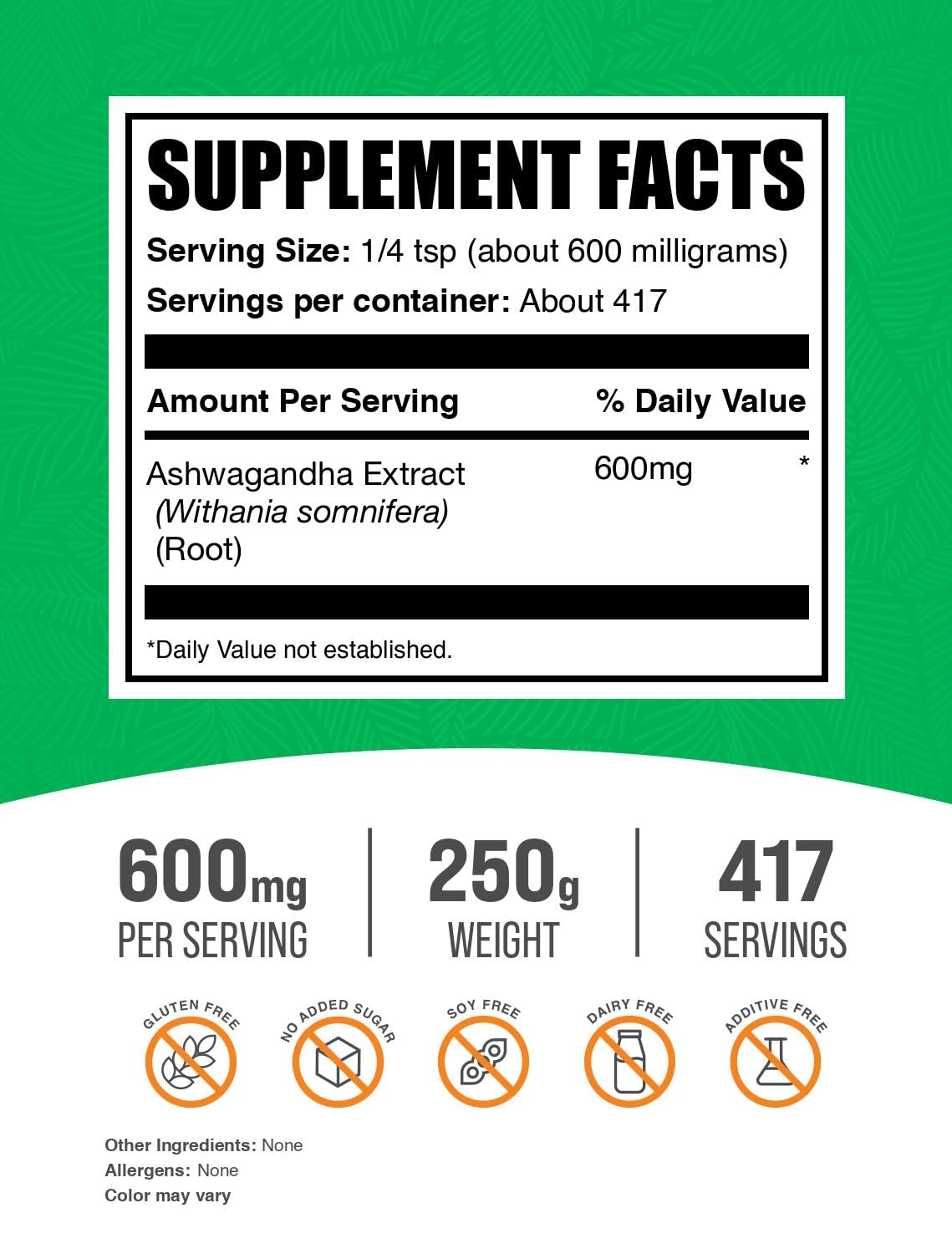 BulkSupplements Ashwagandha Extract packaging details