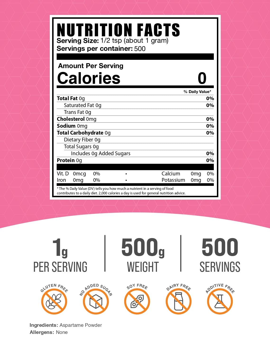 BulkSupplements Aspartame Powder 500g packaging