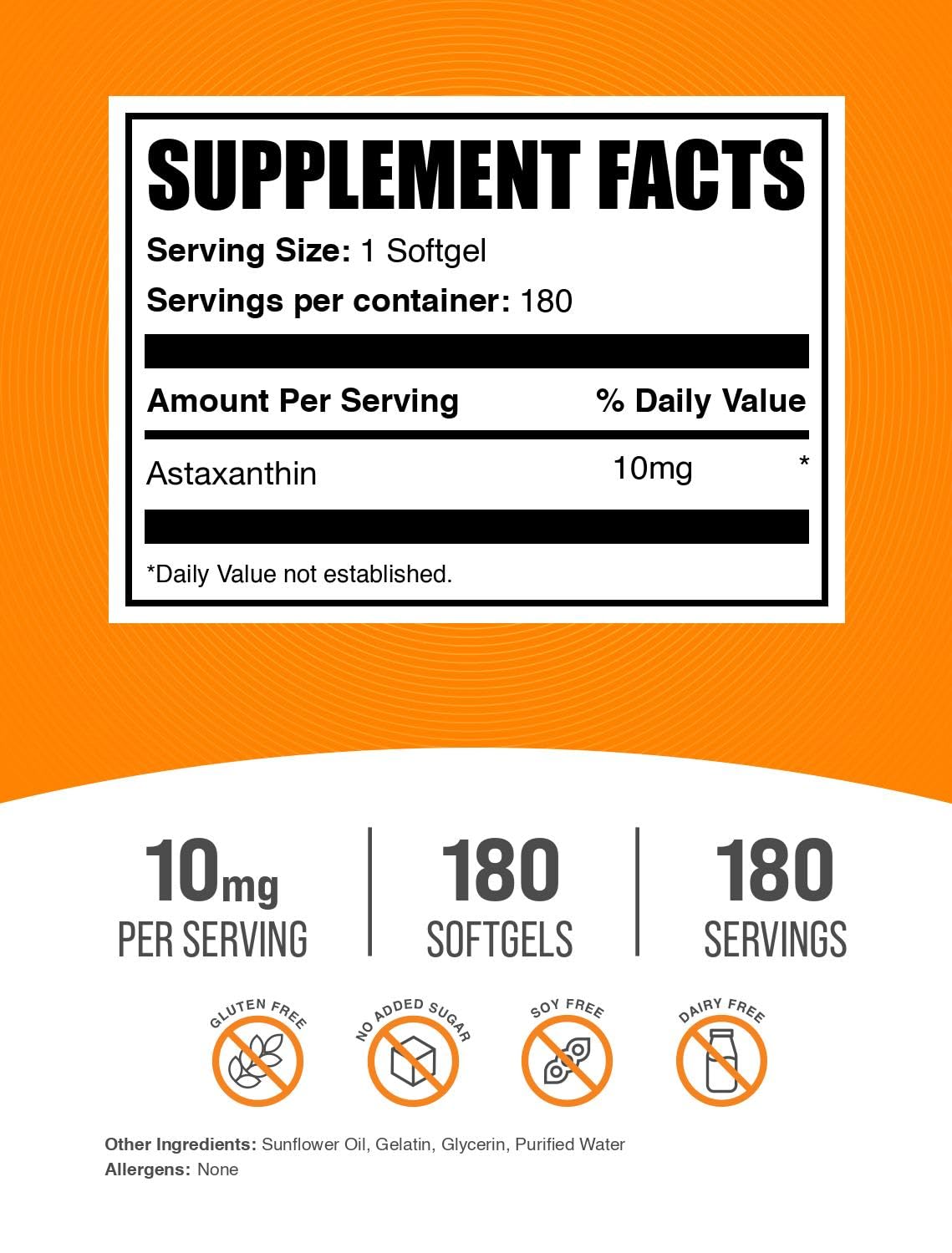 BulkSupplements Astaxanthin 10mg softgels side view
